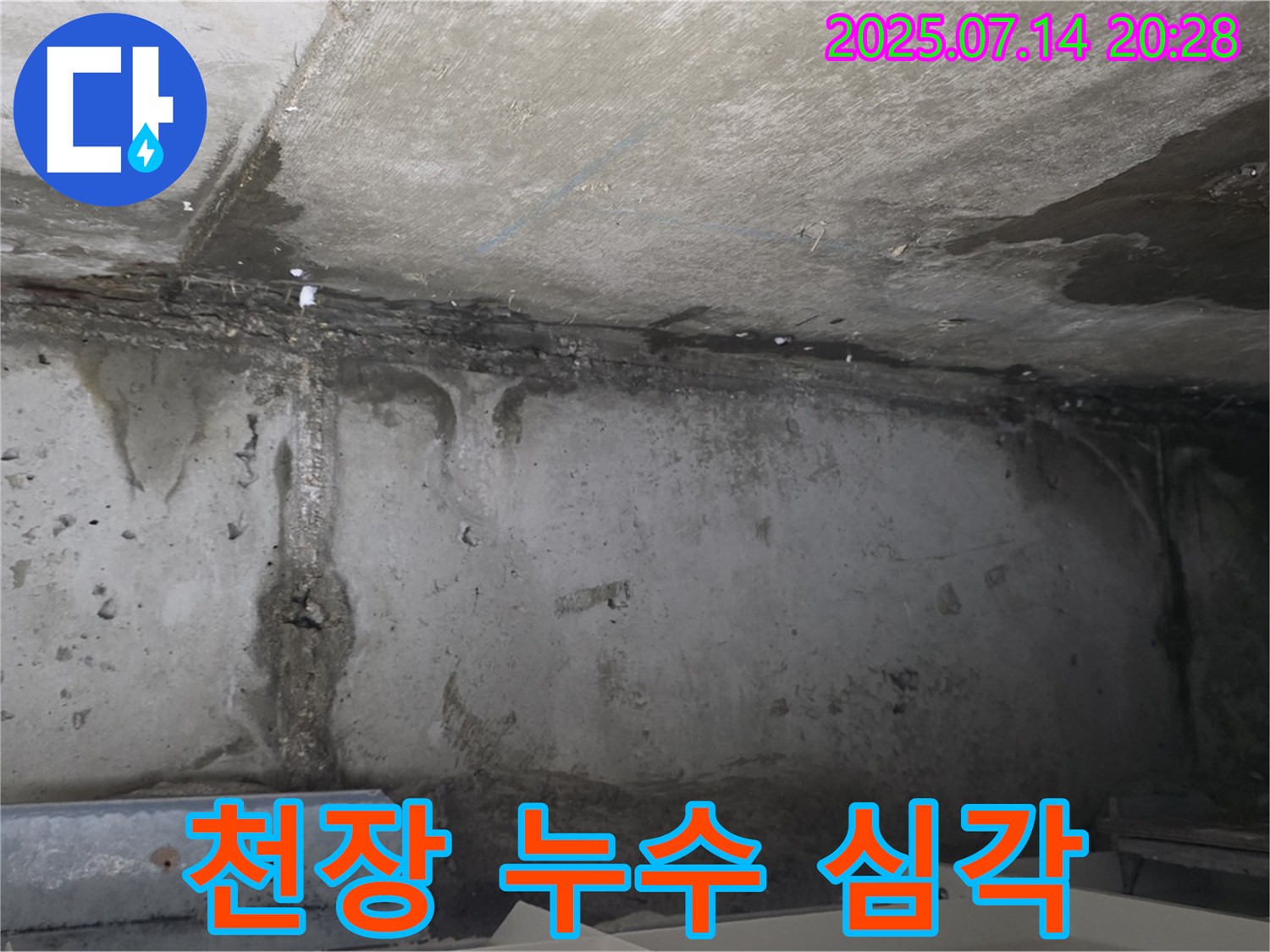 남양주 오남읍 두산아파트 지하 주차장 - 천장 누수 심각