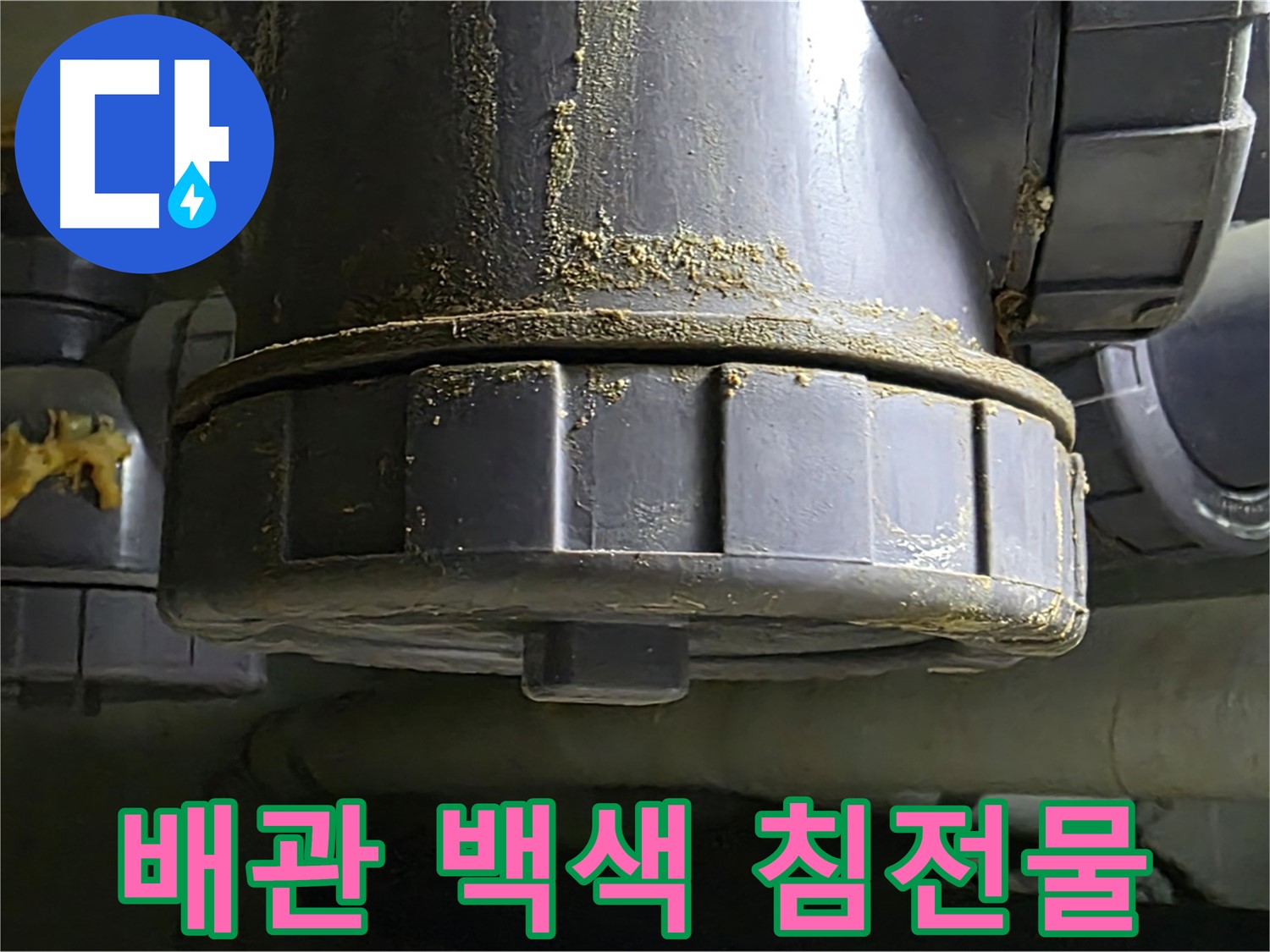 PVC 배관 연결부 주변 백색 침전물 - 누수 의심