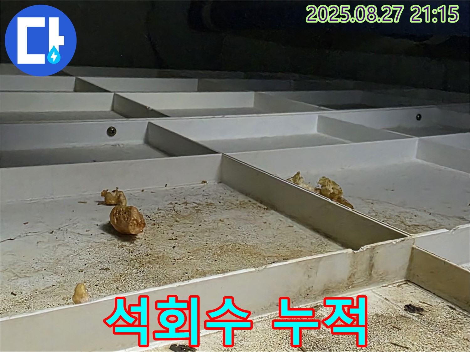 천장 점검구 - 석회수 누적 - 누수 장기화