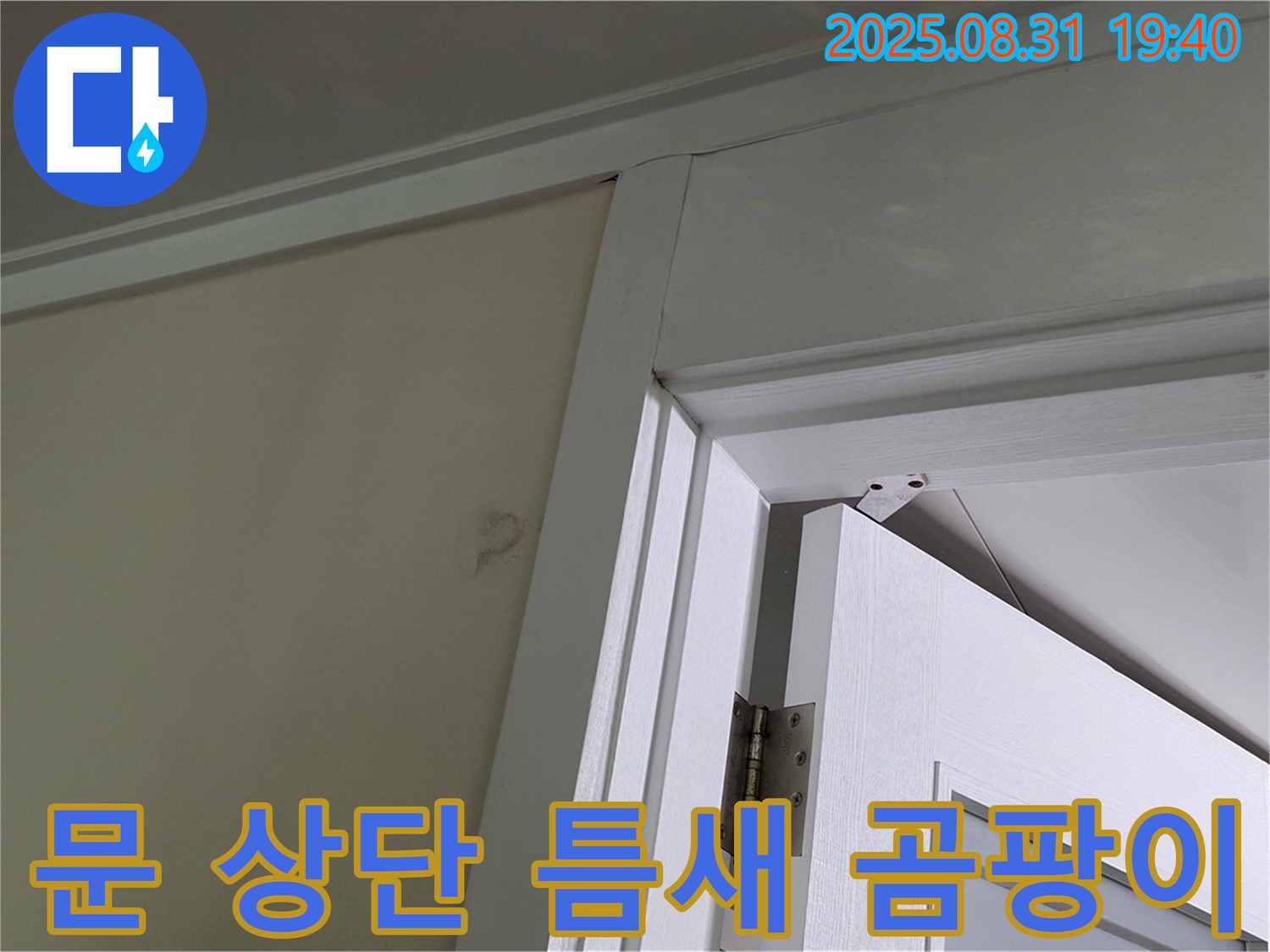 문 상단 틈새 곰팡이 - 문 상단 틈새에 곰팡이가 발생한 모습입니다.