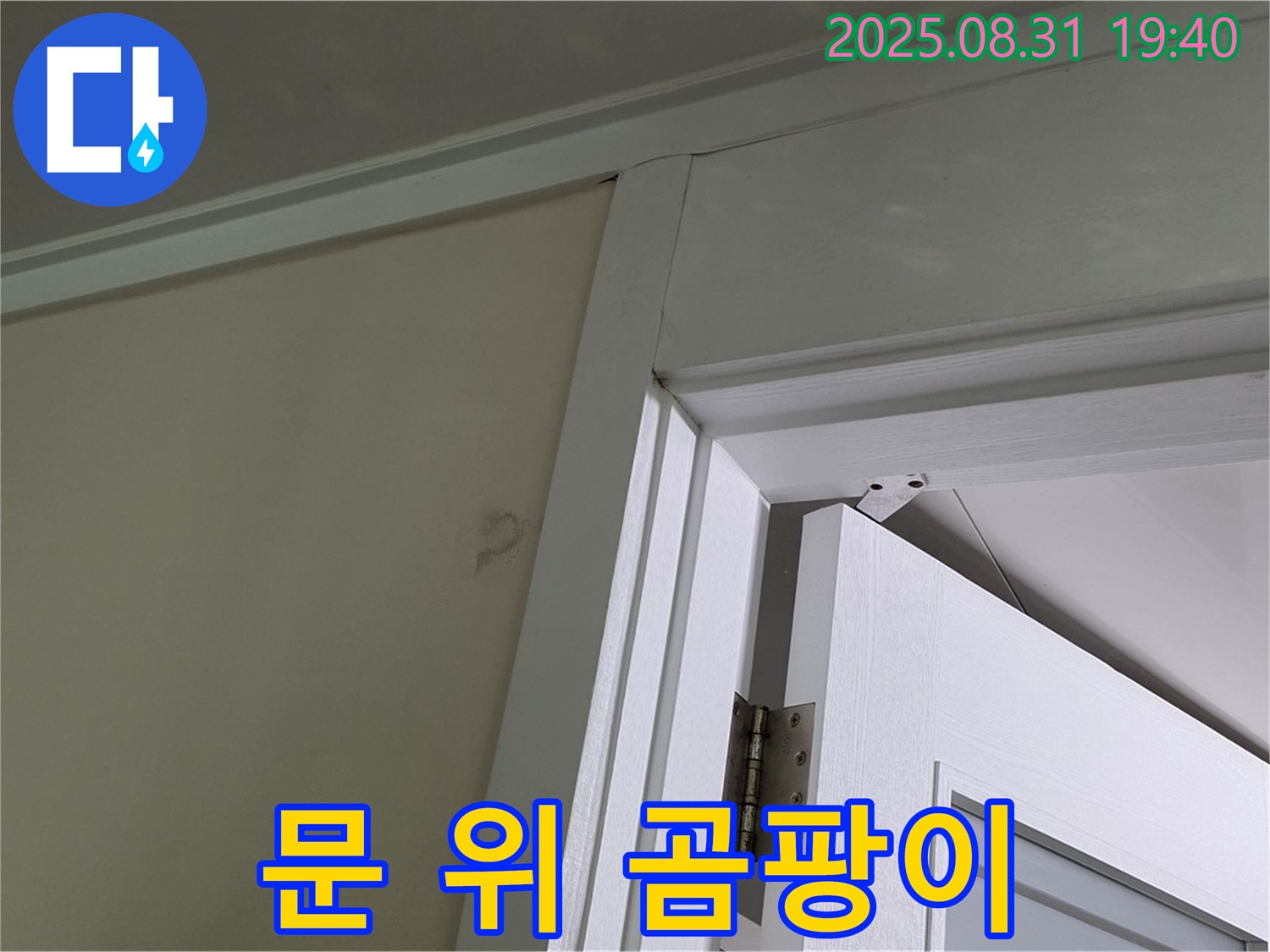 문 위 곰팡이 - 문 위 천장에 곰팡이가 발생하기 직전입니다.