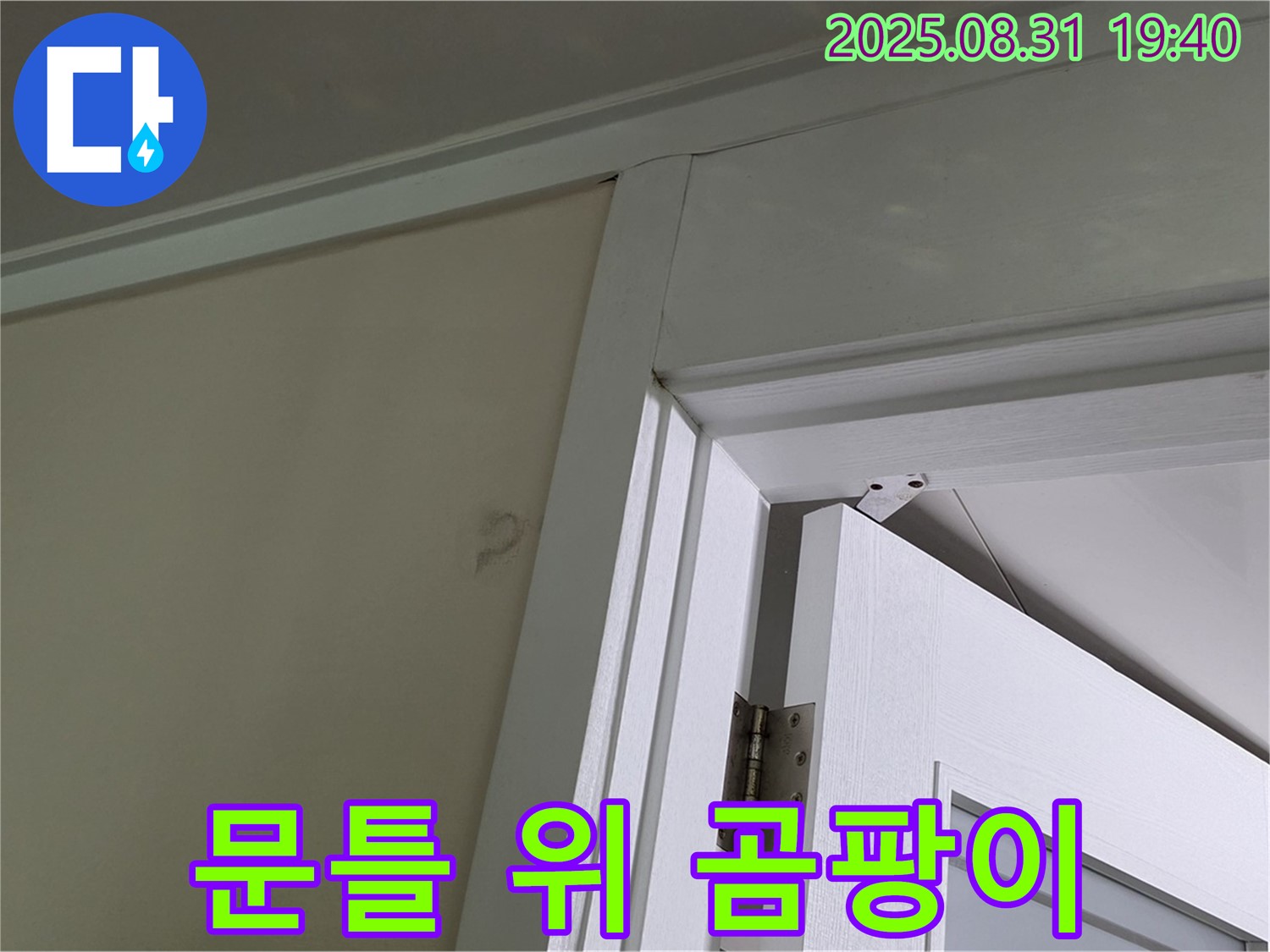 문틀 위 곰팡이 - 문틀 위 천장에 곰팡이가 발생한 모습입니다.
