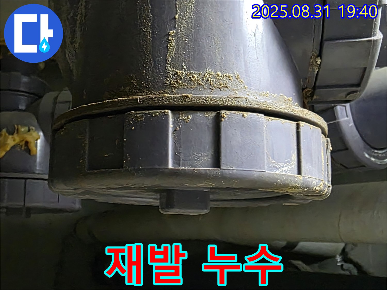 분당 산운마을 누수 - 백시멘트 임시 조치 후 다시 누수가 발생한 모습