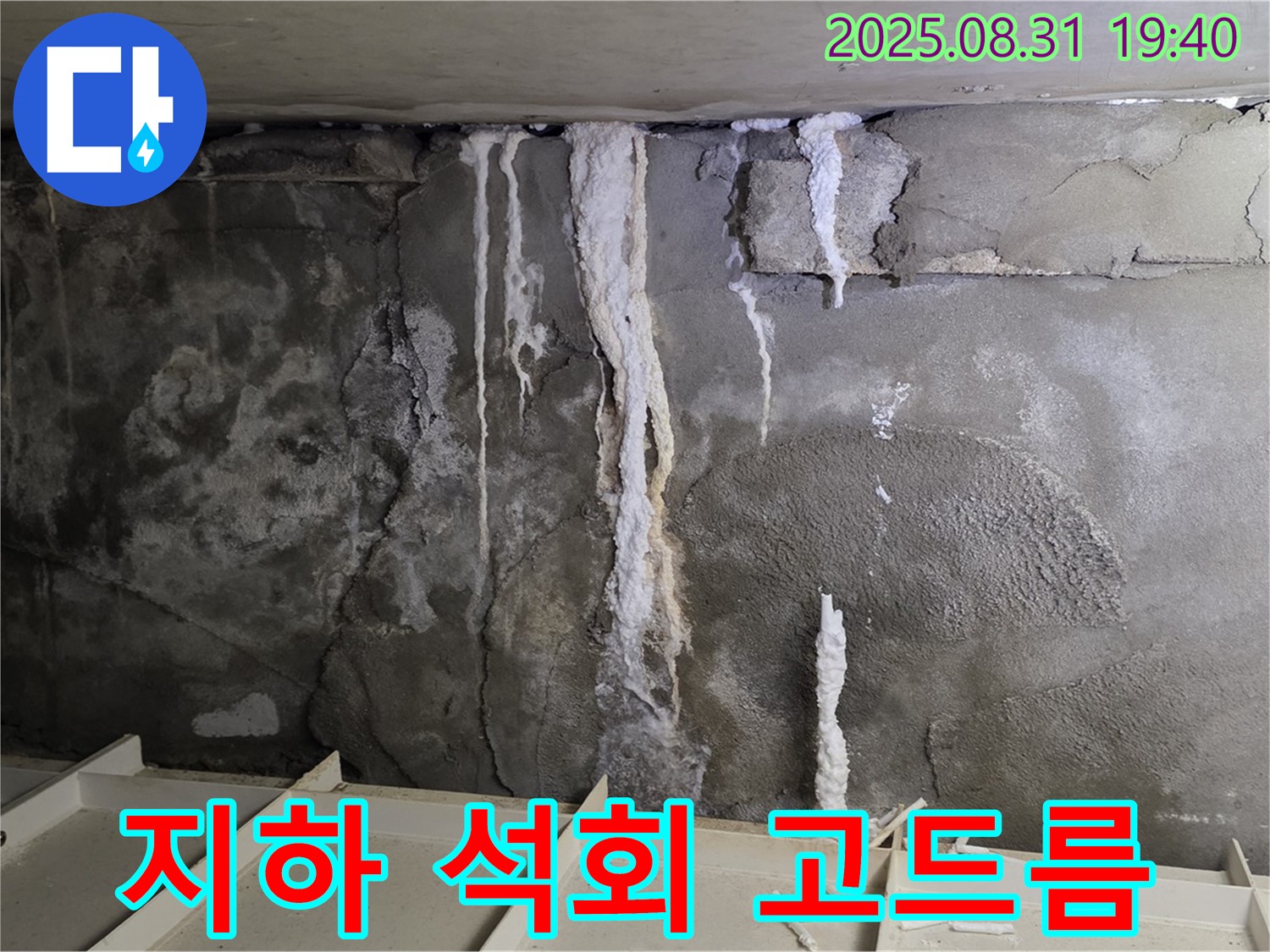 산운동 다세대 주택 지하 콘크리트 누수 - 석회 고드름, 콘크리트 부식과 건물 붕괴 위험 증가