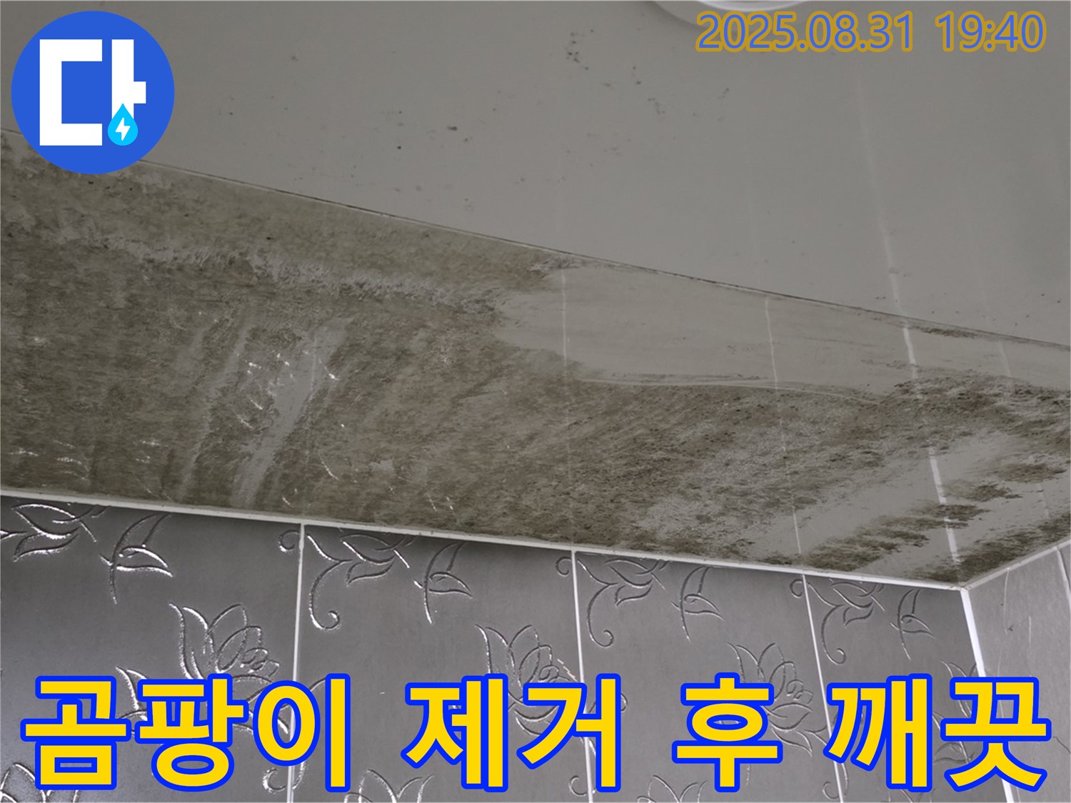 산운동 욕실 천장 - 곰팡이 제거 후 깨끗해진 모습