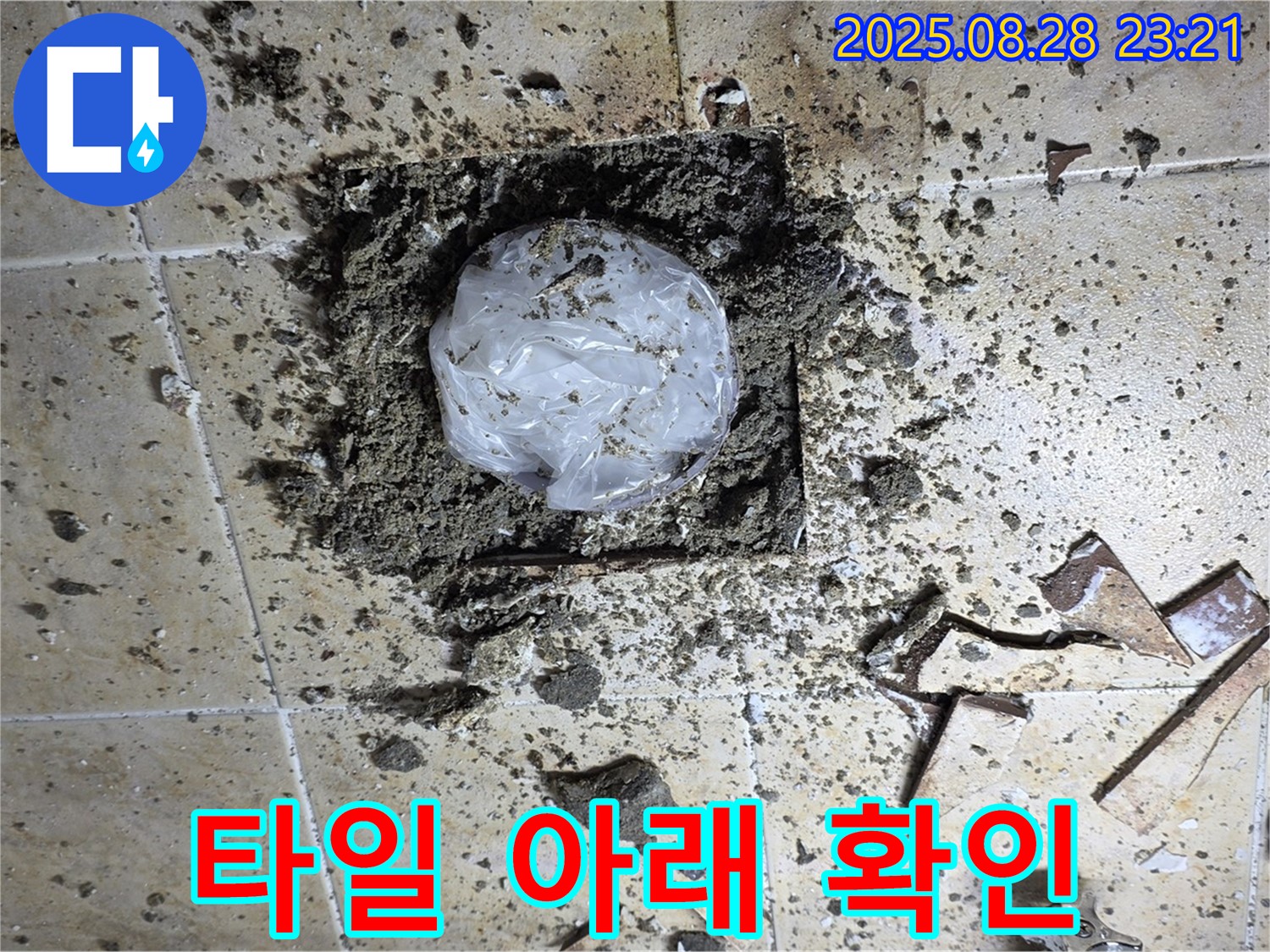 깨진 욕실 타일 아래 문제 확인 - 꼼꼼한 점검
