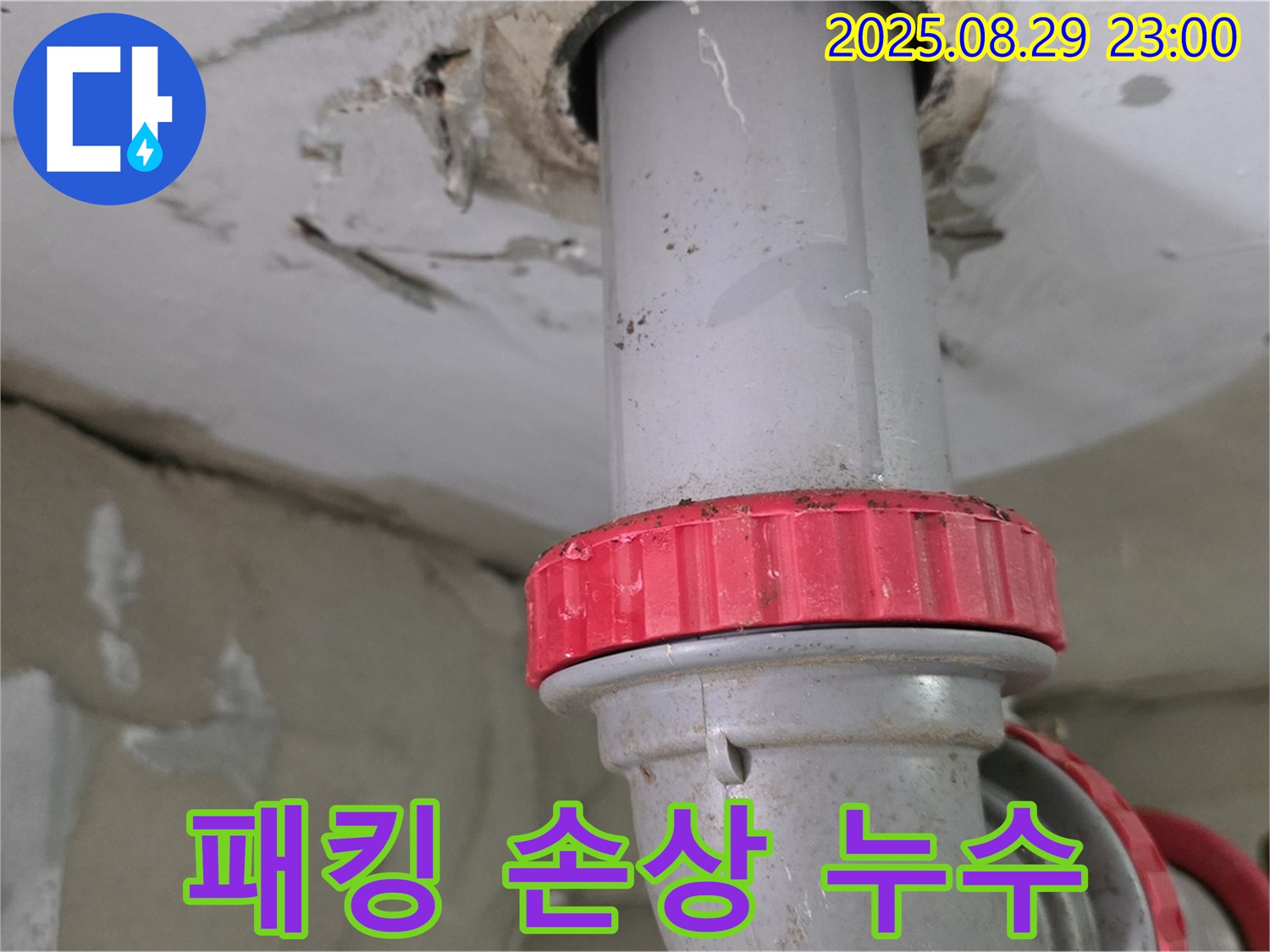 양주 백석 서광아파트 누수 - 하수 배관 연결 부위의 고무 패킹 손상 누수