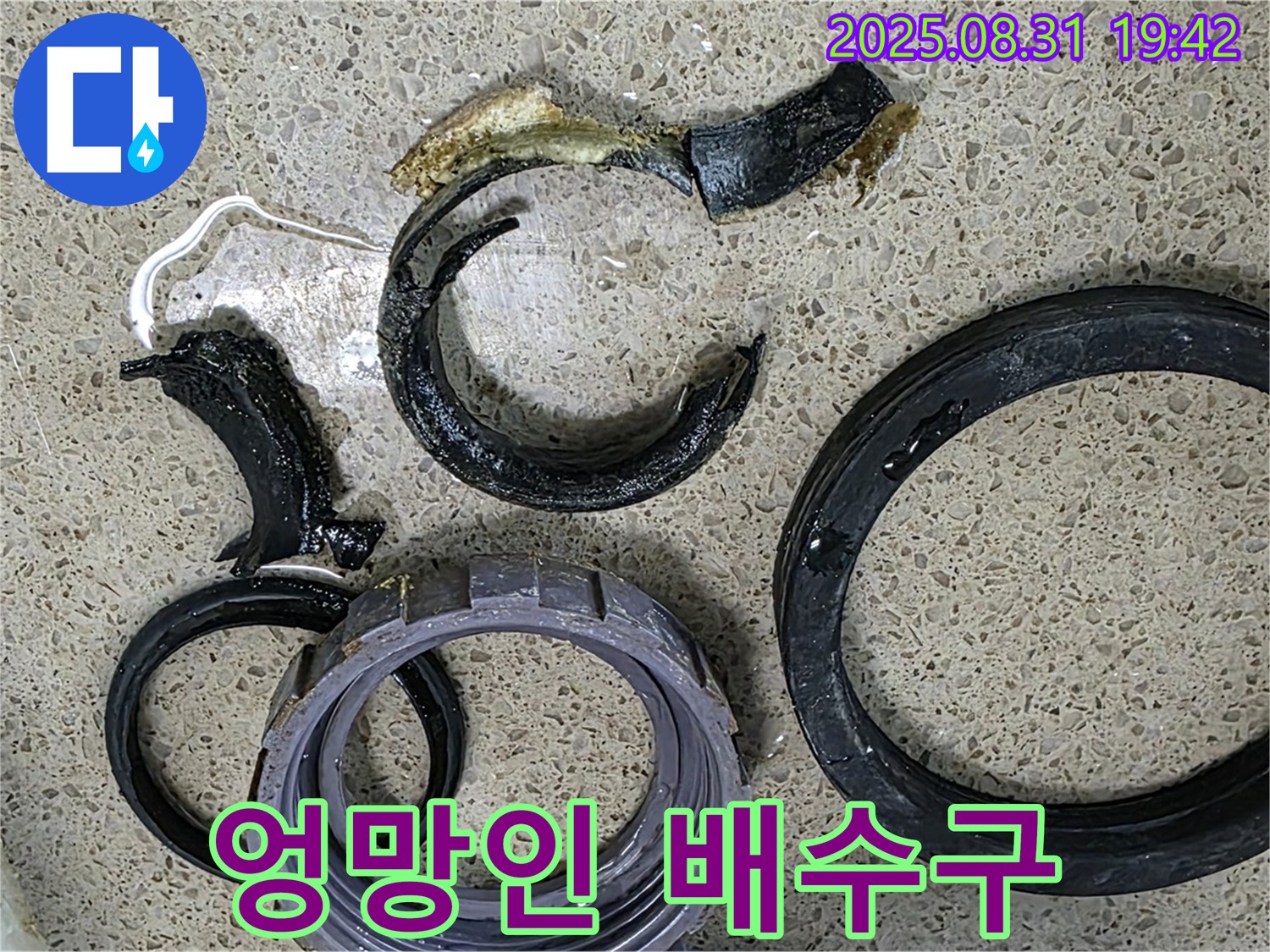 찌든 때와 곰팡이로 엉망인 싱크대 배수구 - 위생에도 좋지 않습니다.