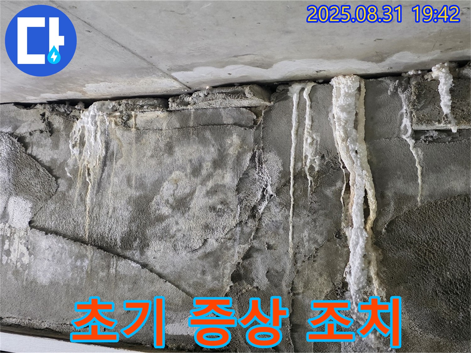 콘크리트 석회 - 누수 초기 증상, 신속 조치