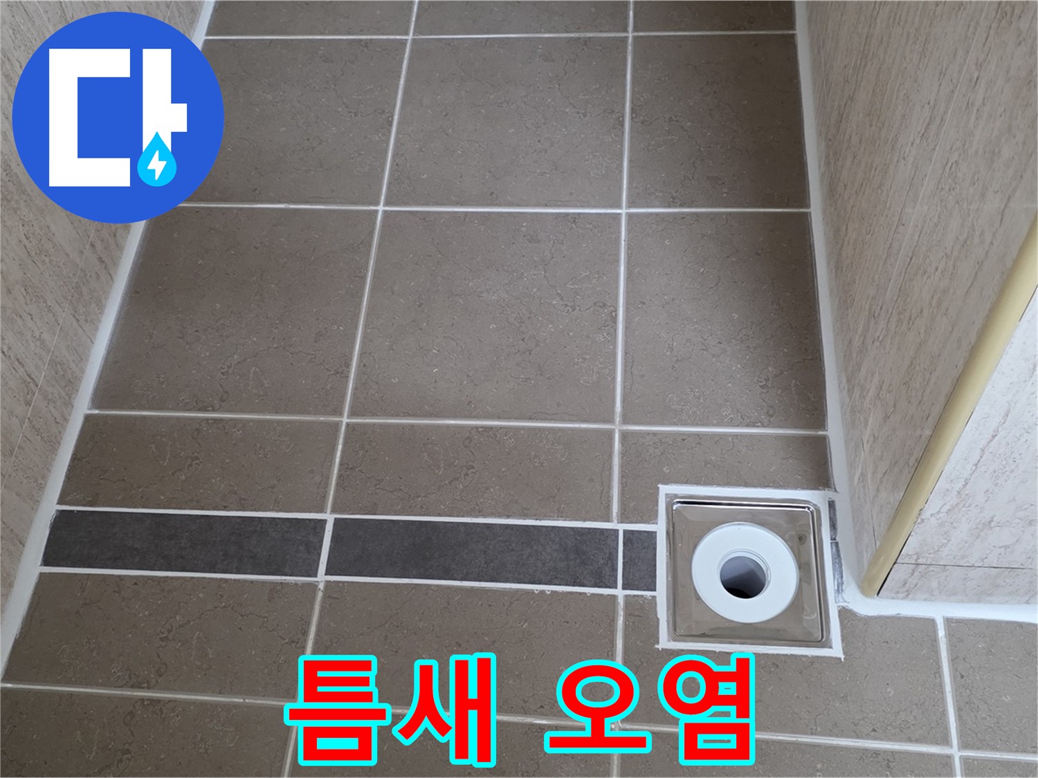 배수구 주변 타일 틈새 - 오염
