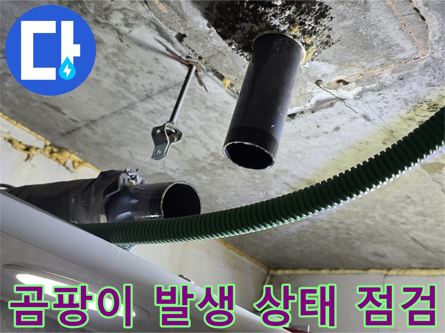 철산동 누수 - 천장 배관 연결 부위 주변 곰팡이 발생 상태 점검