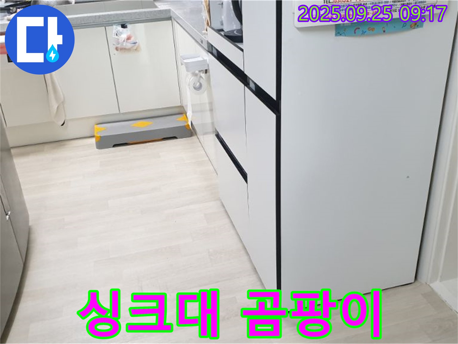 양주시 백석읍 연곡리 싱크대 하부 곰팡이 - 싱크대 하부장에 곰팡이가 슬어 있는 모습