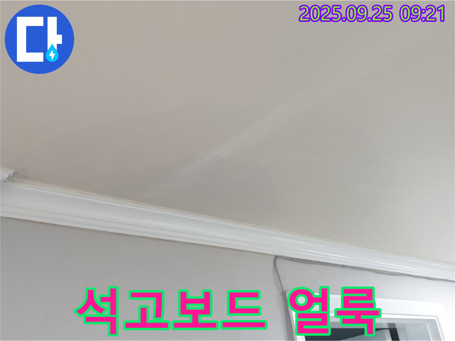 양주시 백석읍 연곡리 - 천장 석고보드 얼룩, 누수가 진행 중일 가능성이 높습니다.