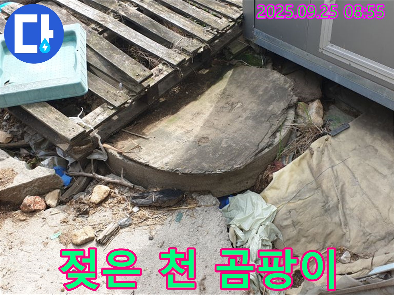 양주시 백석읍 복지리 누수 - 폐자재 밑 젖은 천 곰팡이 서식