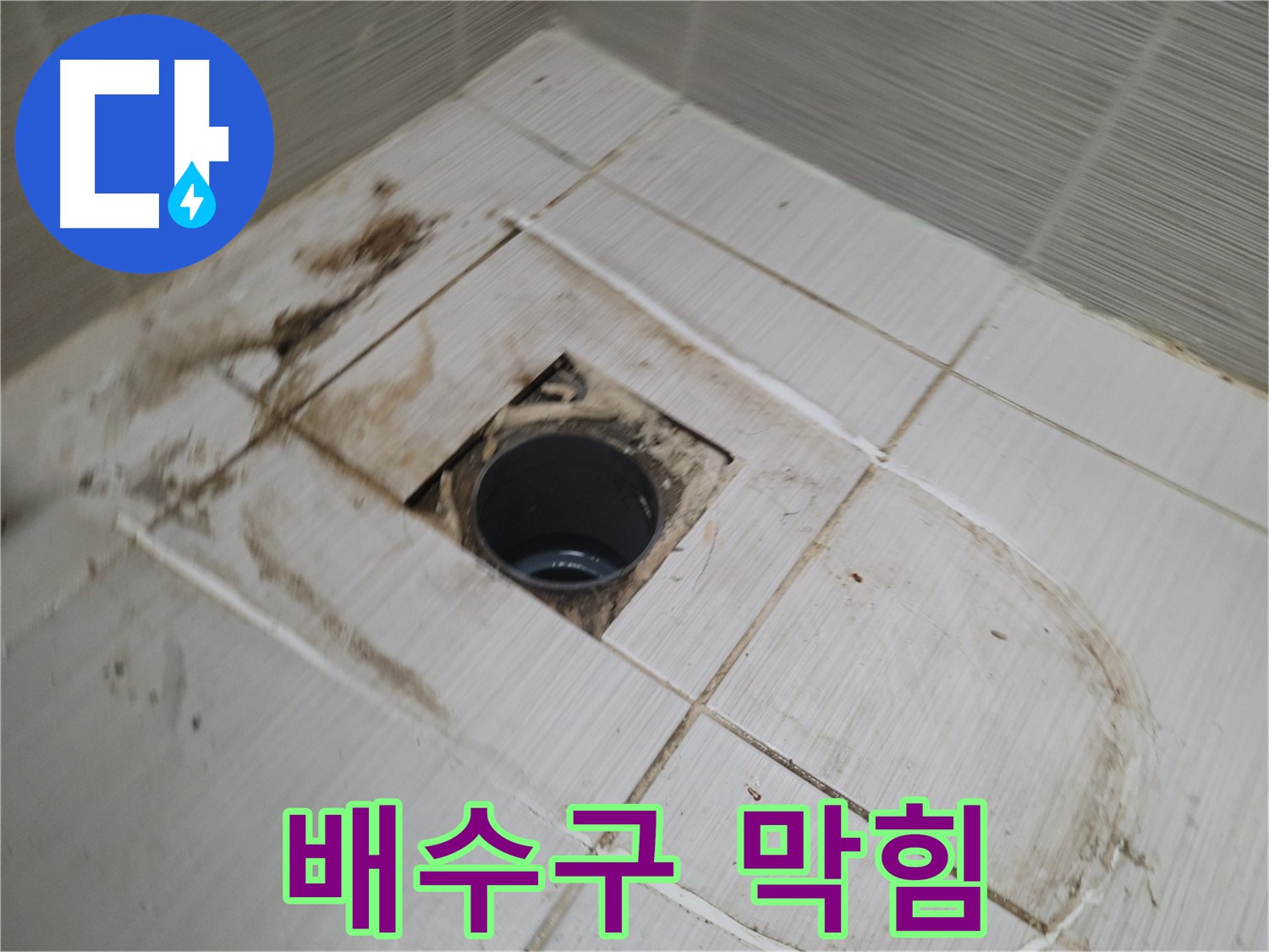 배수구 내부 - 막힘 및 오염 재확인