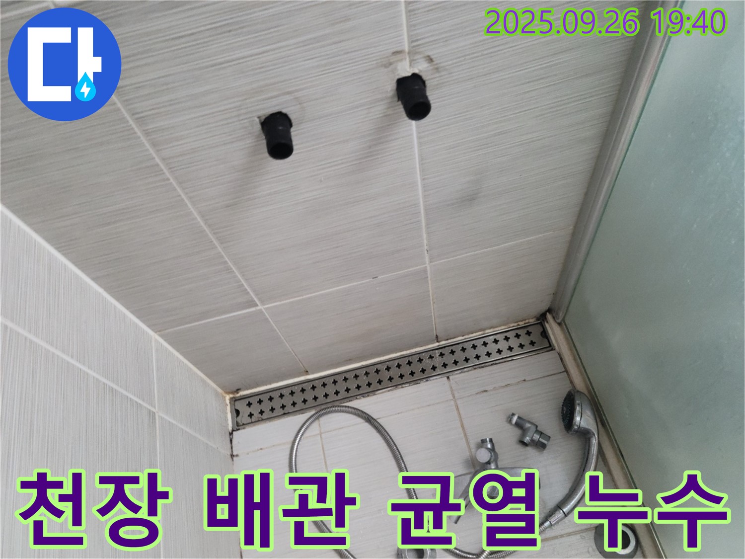 샤워기 누수 - 천장 배관 균열 - 배관 수리