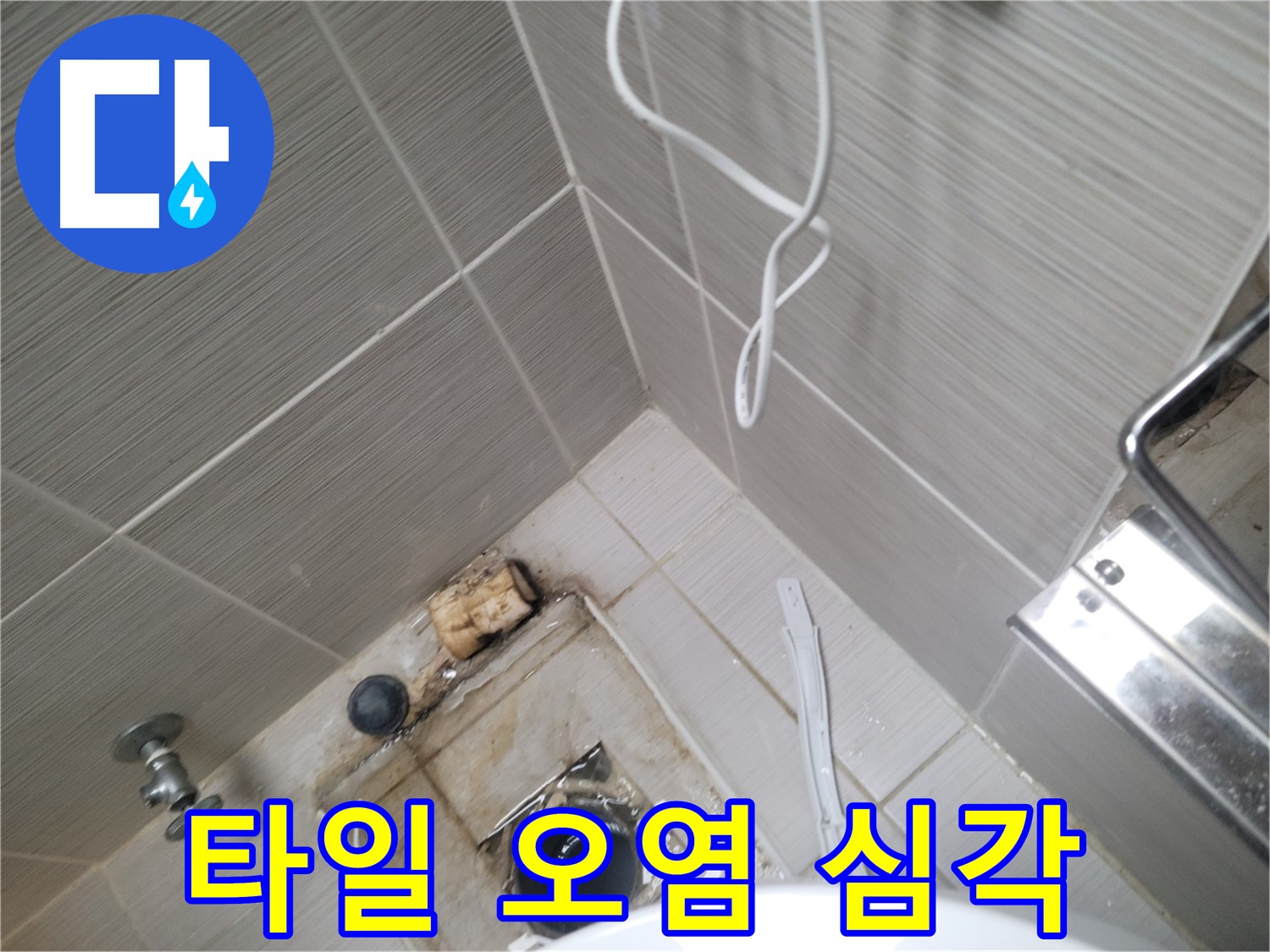 욕실 배수구 주변 - 타일 오염 심각