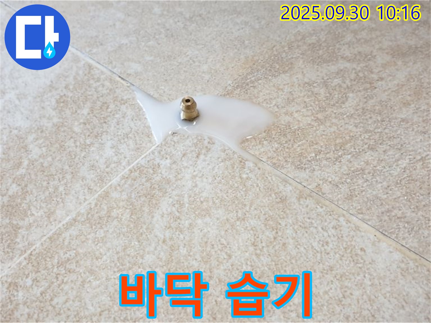 양주시 광적면 석우리 누수 현장 - 바닥에 습기가 차 있는 모습입니다.