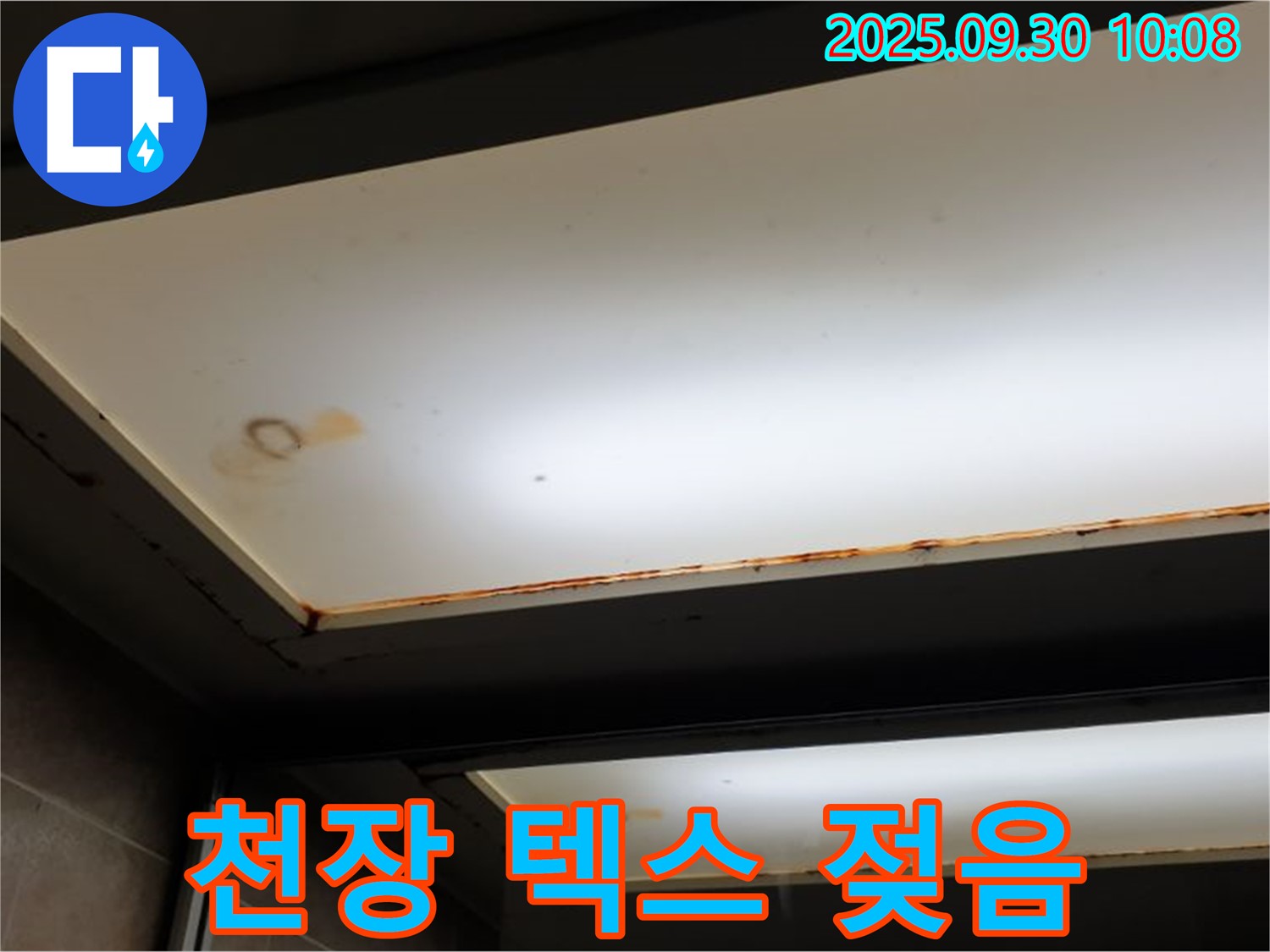 천장 텍스 젖음 - 양주시 광적면 석우리에서 누수탐지 전문가가 젖은 천장 텍스를 확인하고 누수 원인을 분석하고 있습니다.