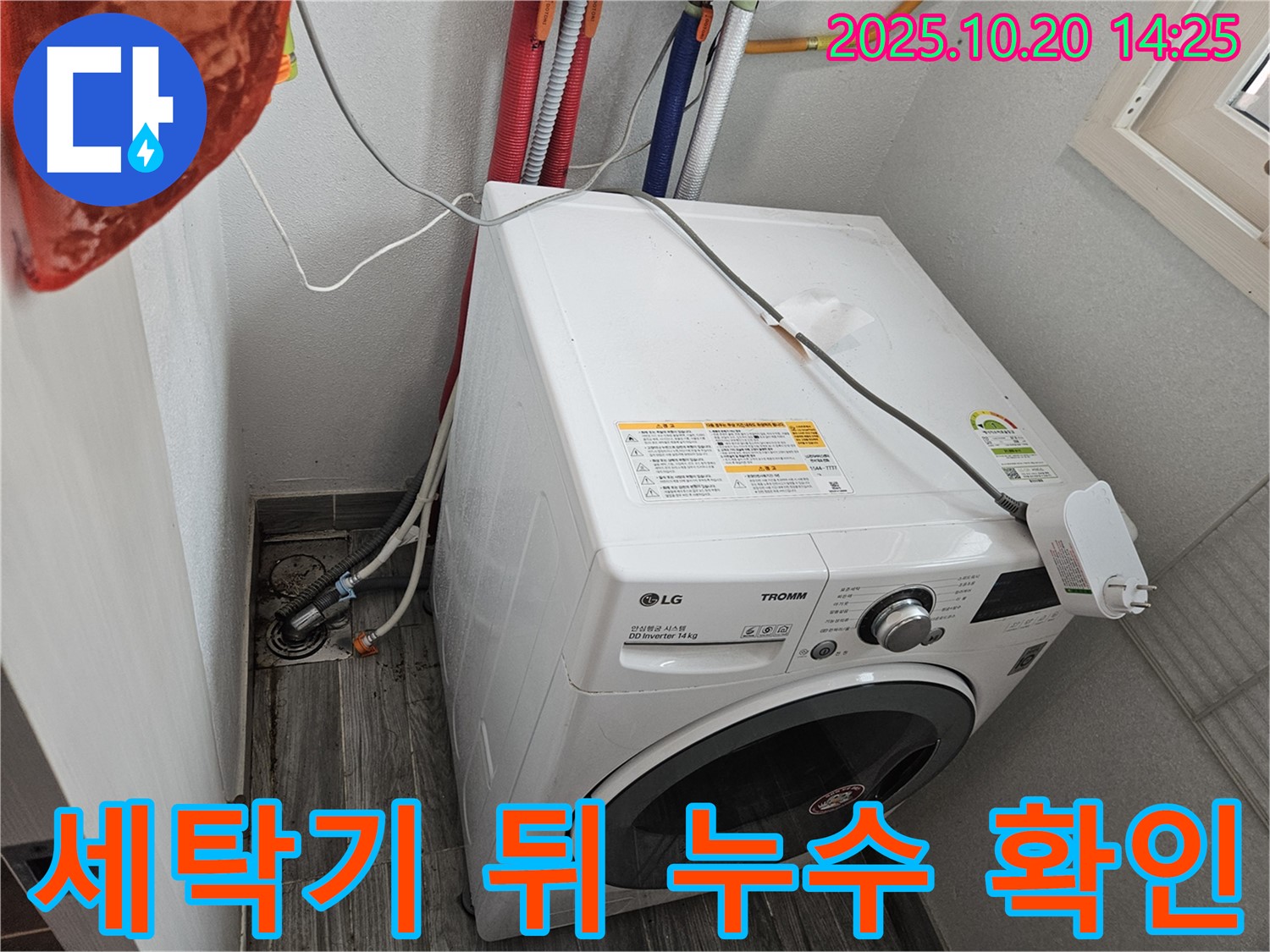 세탁기 뒤쪽 누수 - 꼼꼼하게 확인 중