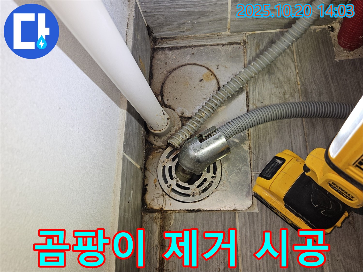 천호동 누수 - 세탁기 하수구 주변 곰팡이 제거 및 재발 방지 시공