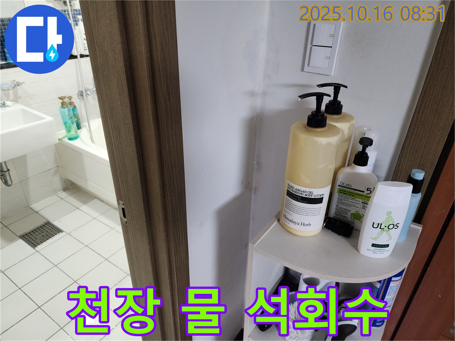양주 경신리 욕실 누수 - 천장 물 떨어짐과 석회수, 윗집 누수 의심