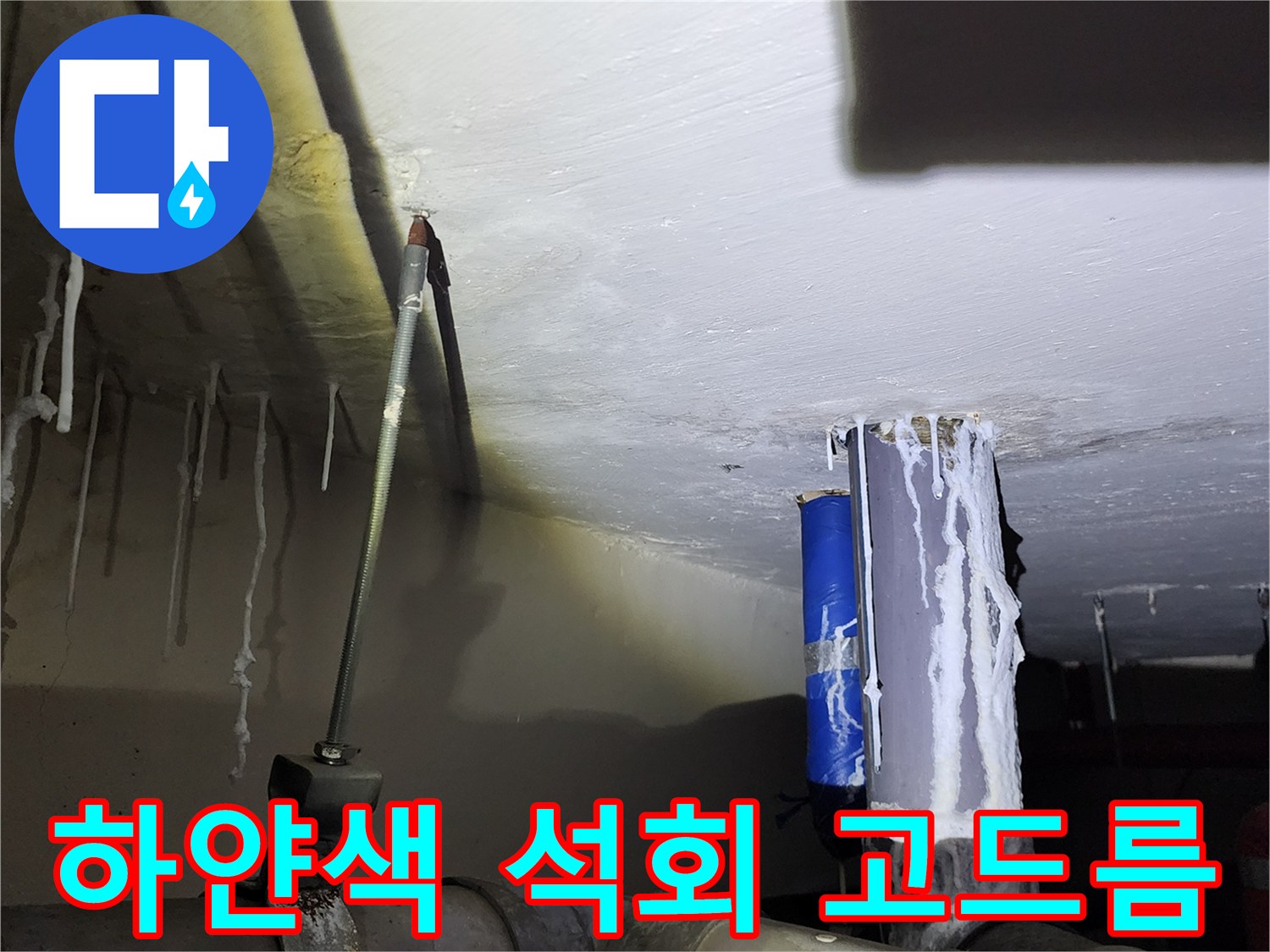 천장 배관을 타고 내려온-석회질의 하얀 고드름