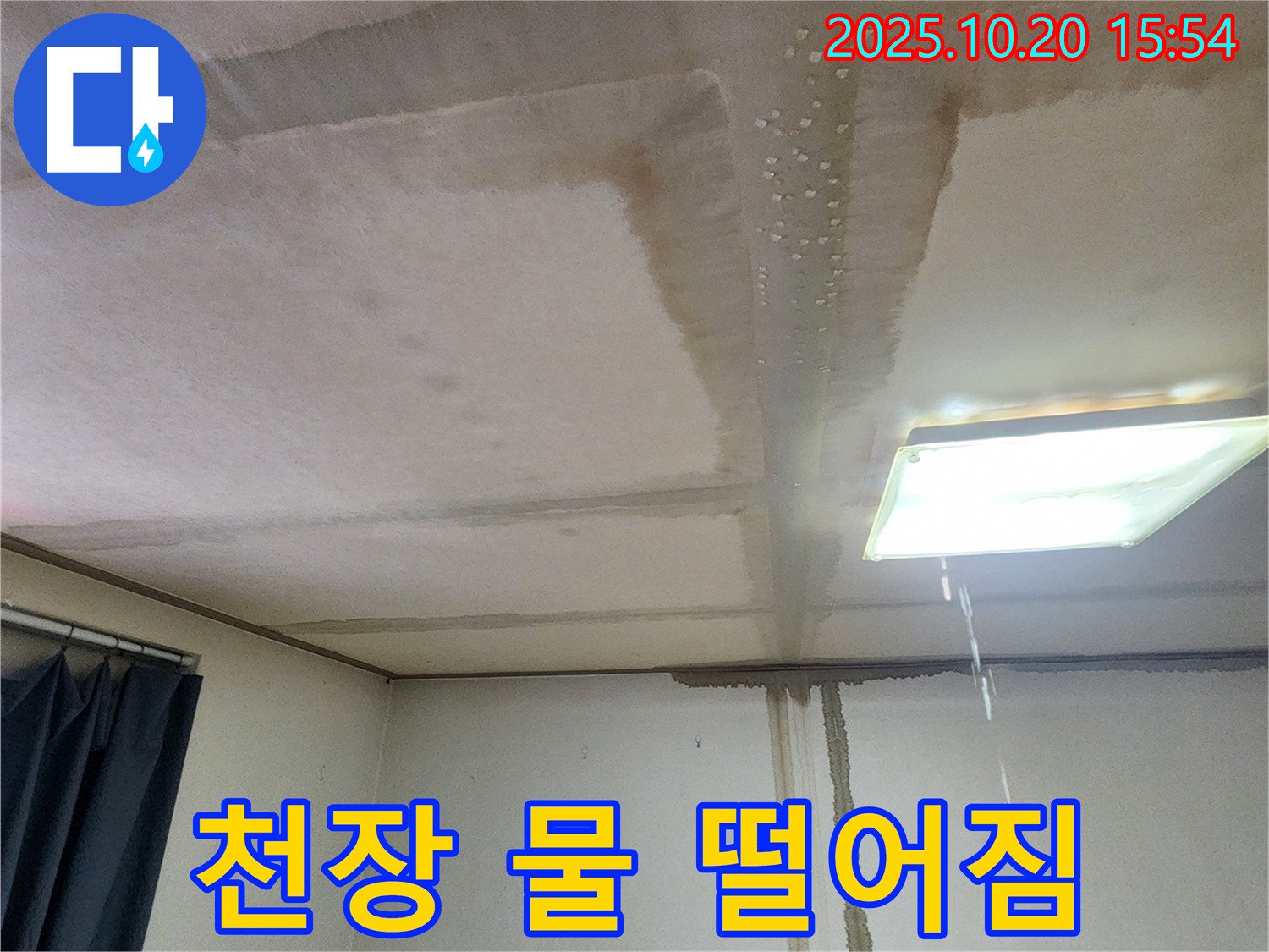 양주시 장흥면 부곡리 천장 물 떨어짐 - 감전 위험