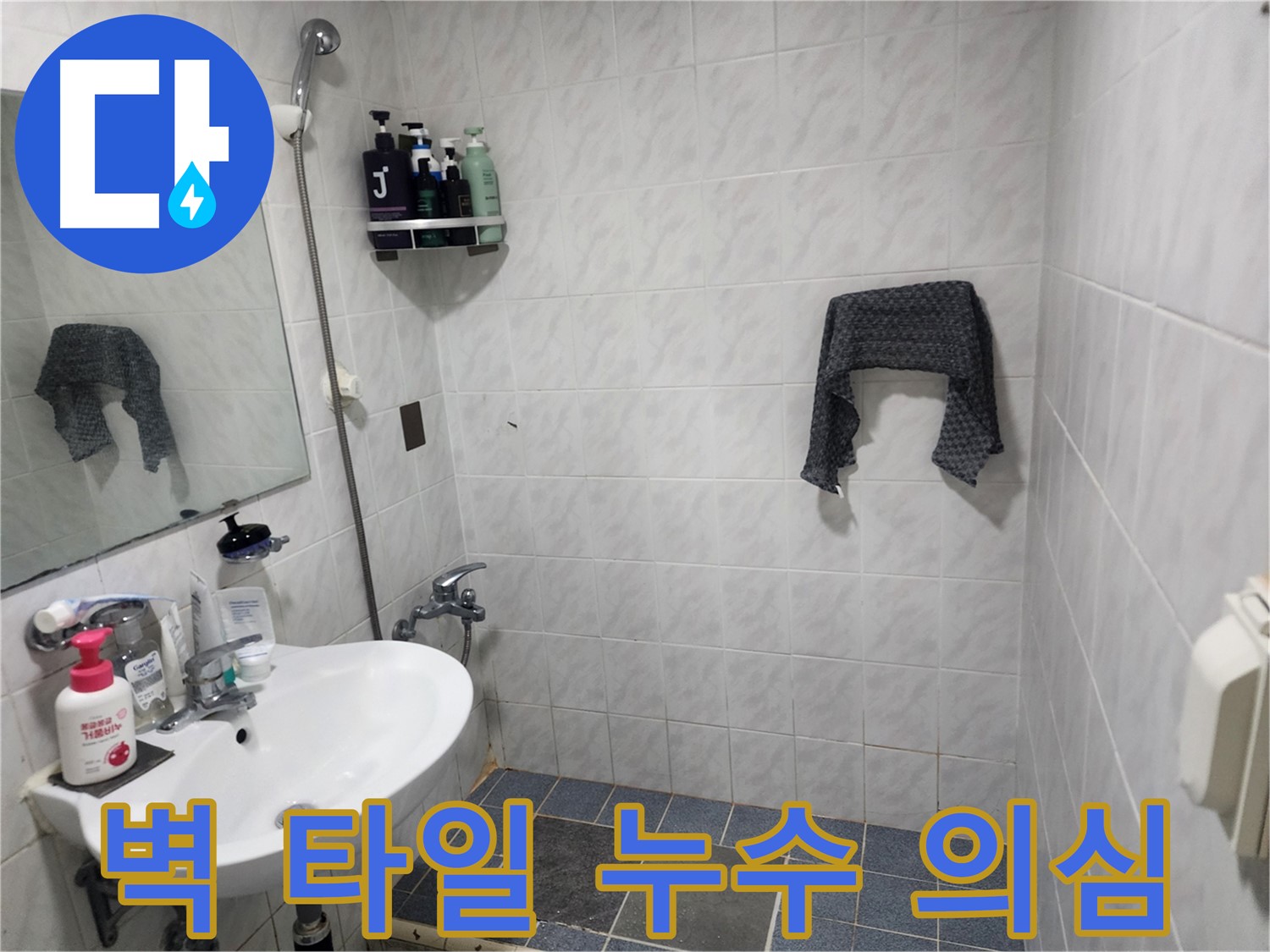 양재동 현대빌라 욕실 - 벽 타일 틈새 누수 의심 부위 발견