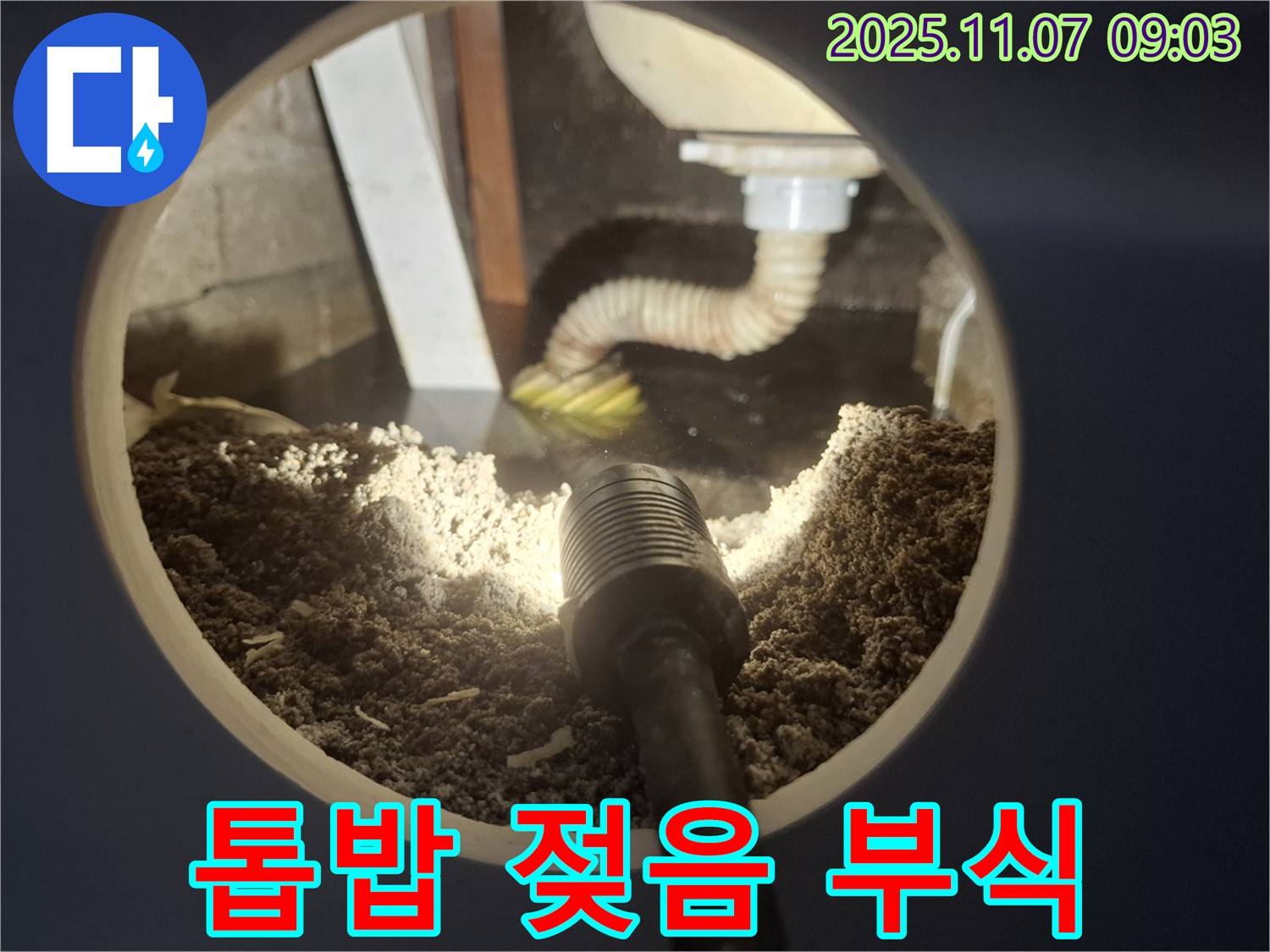 신풍동 주택 싱크대 하부 톱밥 젖음 - 배수관 부식으로 인한 누수 의심
