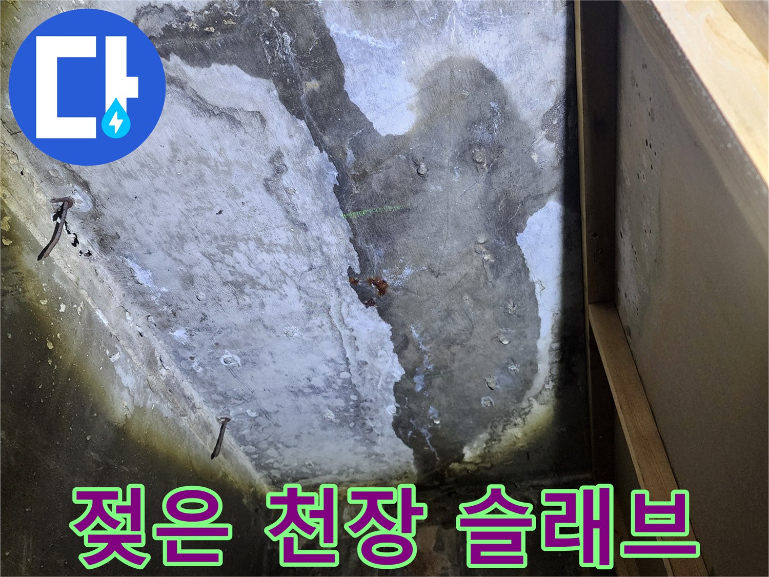 양주 상가 건물-천장 콘크리트 슬래브의 습기 흔적
