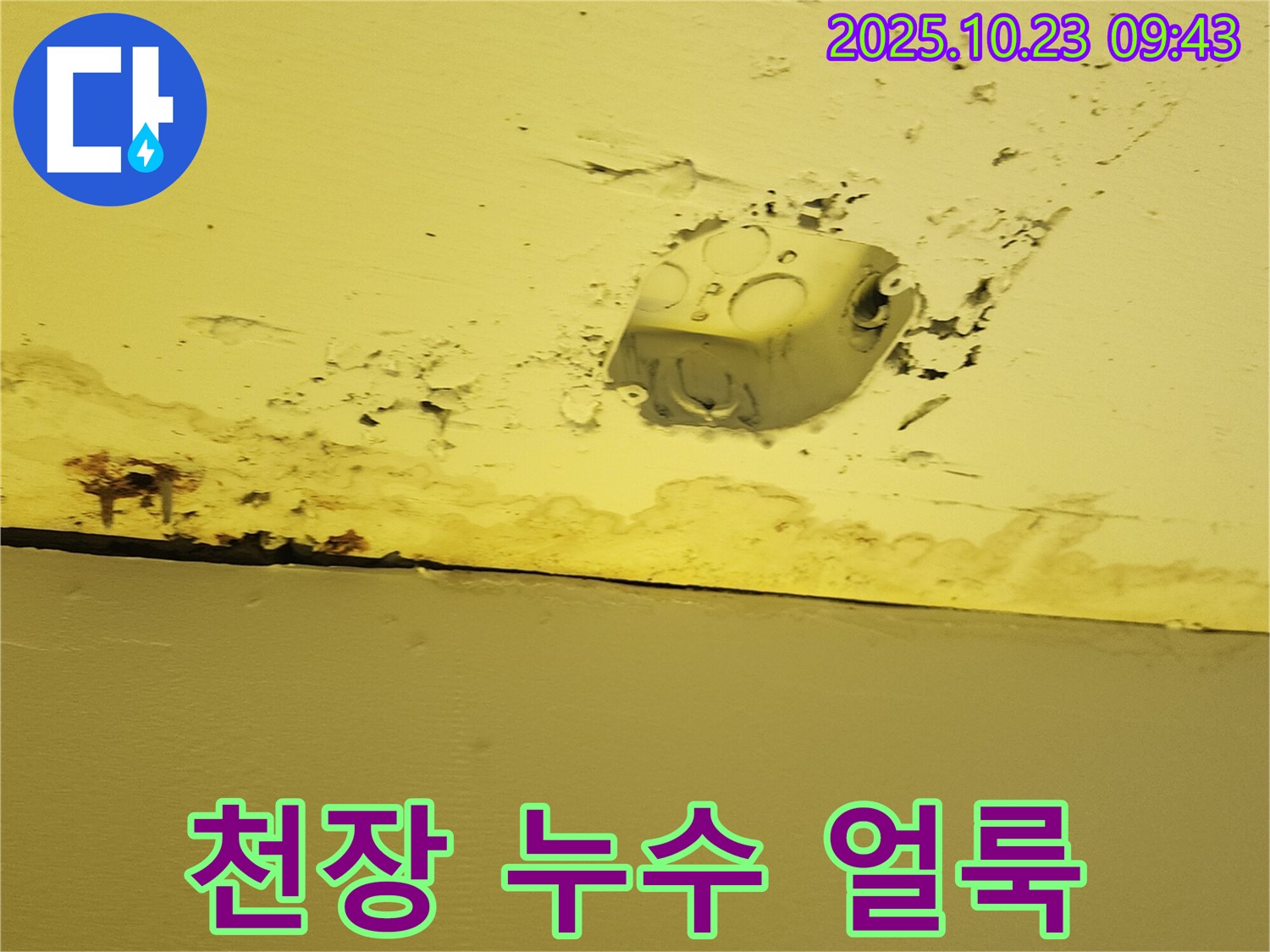 양주시 은현면 천장 누수 초기 증상 - 천장 얼룩 사진입니다.