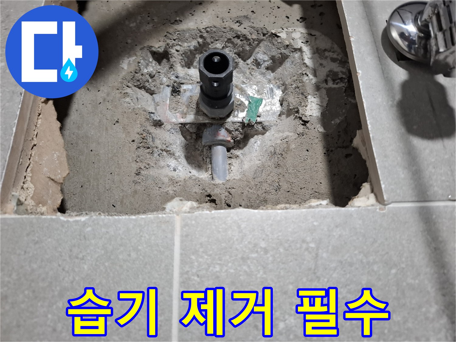 샤워기 누수 굴착 후 습기 제거 작업 - 곰팡이 방지 필수