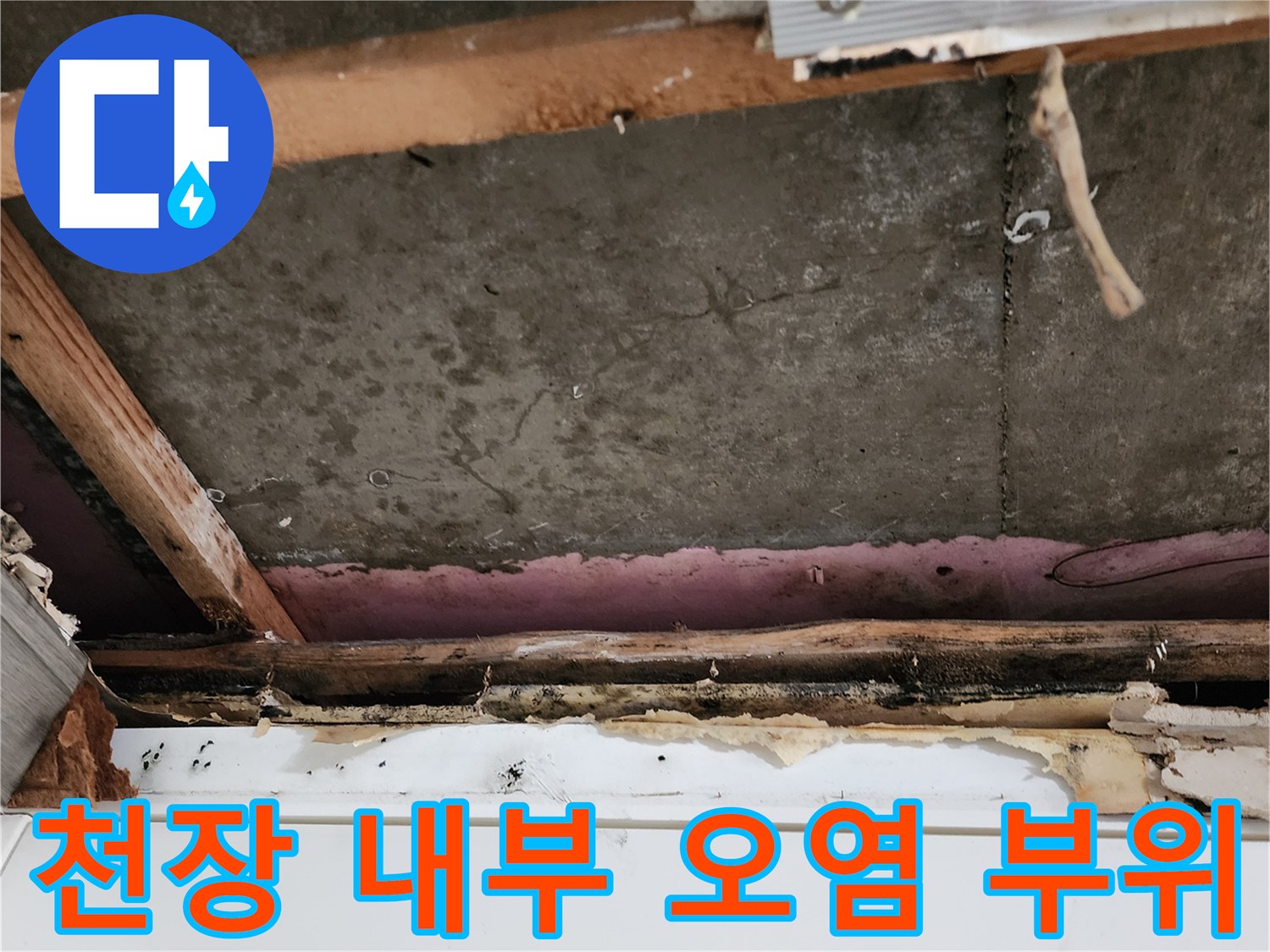 습기 침투로-손상된-천장 구조물 상태