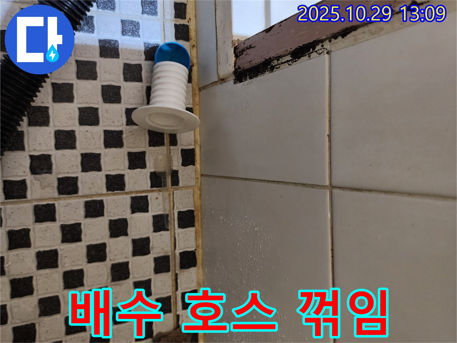 세탁기 배수 호스 꺾임 - 배수 불량, 누수 유발