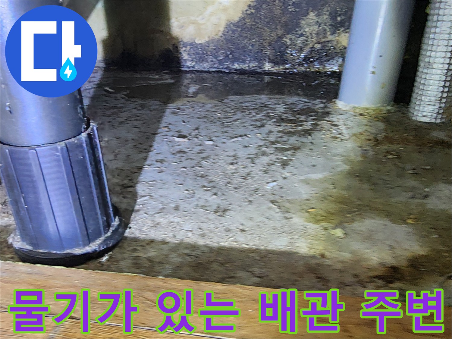 축축하게-젖어있는-배수-배관-하단부