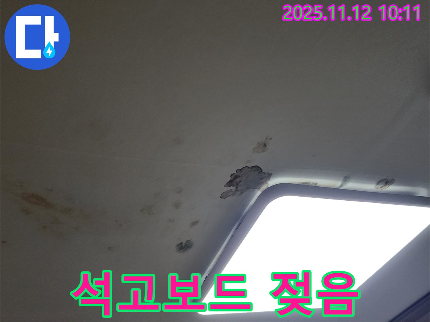 천장 석고보드 젖음 - 긴급 누수 탐지 필요