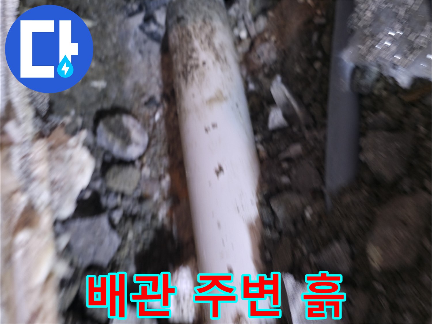 배관 주변 흙 속 누수 확인 중