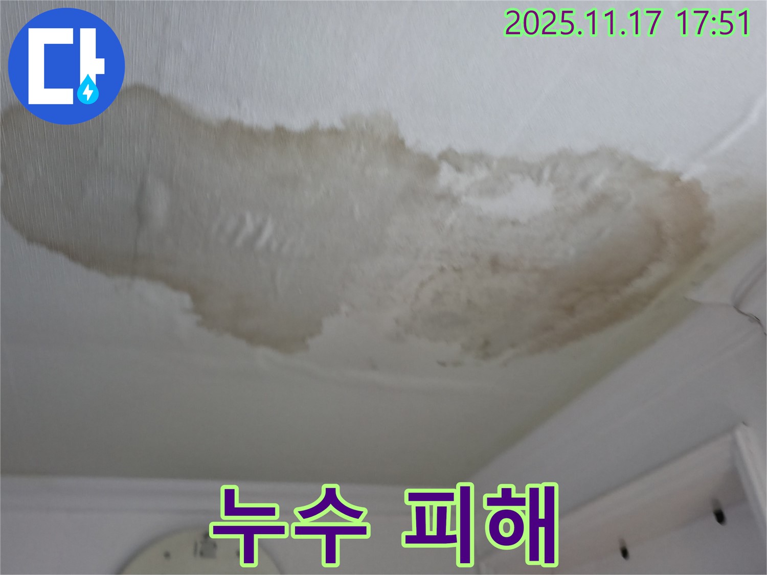 대림동 아파트 천장 누수 피해 - 젖은 천장