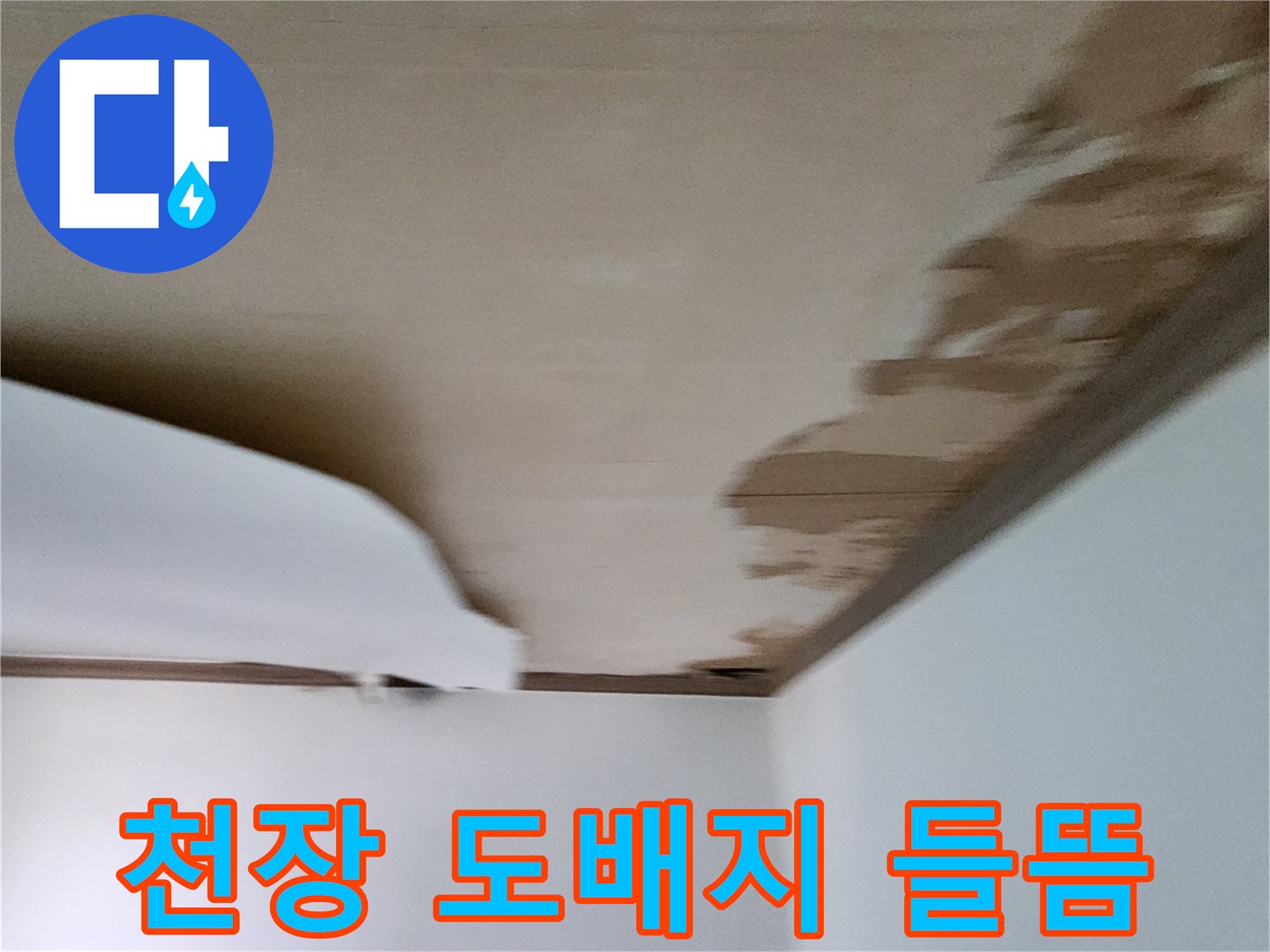 천장-도배지가-물에-젖어-들떠있는-상태