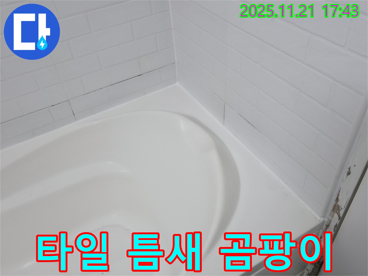 세검정동 욕조 - 곰팡이 슨 타일 틈새 - 누수 초기 증상