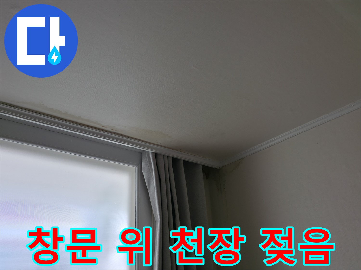 창문 위 천장 젖음 - 윗집 누수 긴급 진단 필요