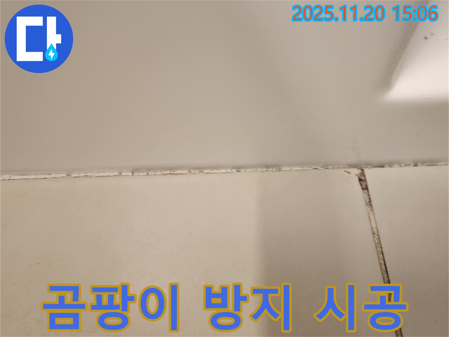 타일 틈새 곰팡이 제거 후 곰팡이 방지 실리콘 시공 - 곰팡이 걱정 끝!