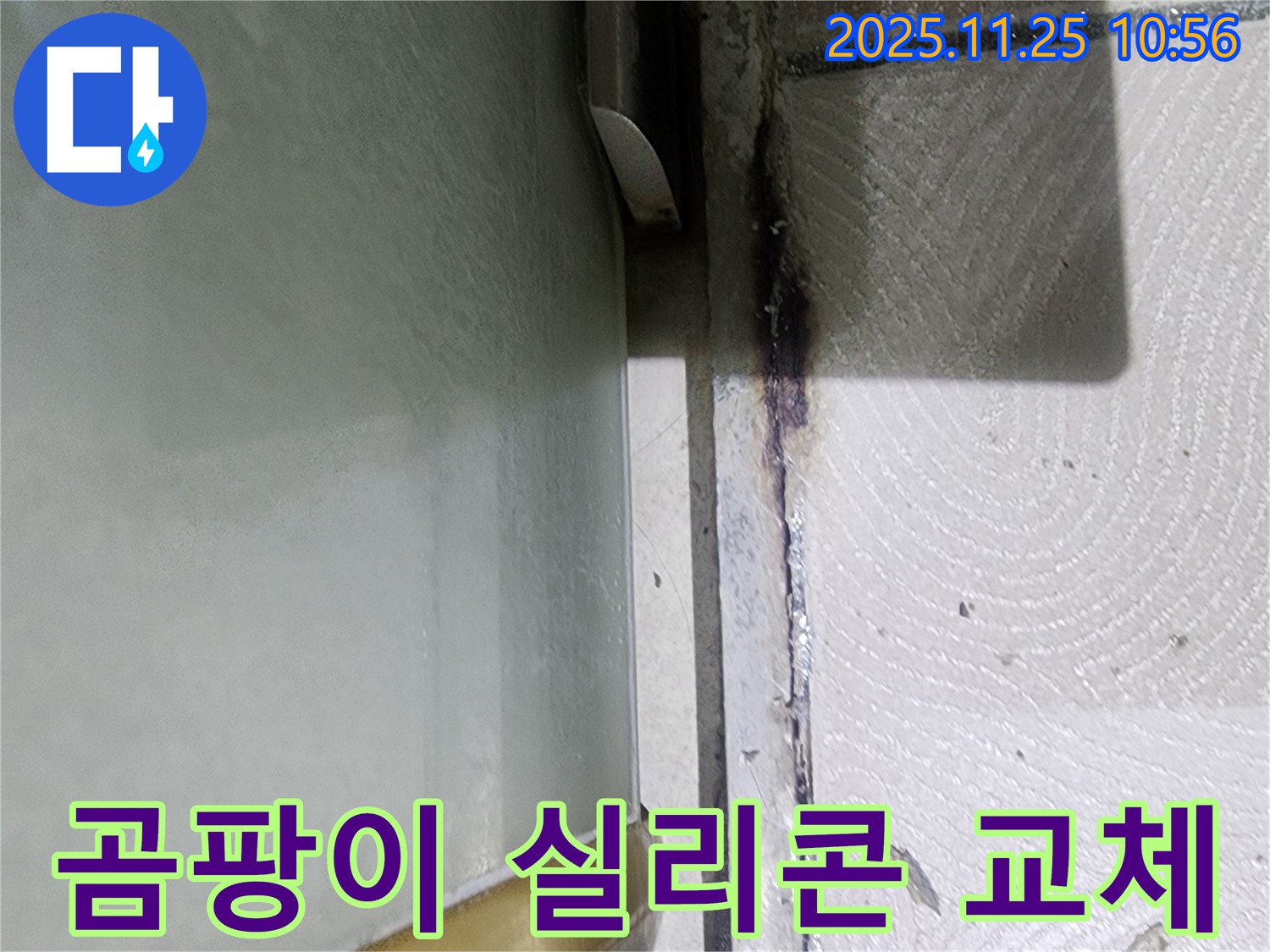 샤워부스 곰팡이 핀 실리콘 - 교체 작업 진행 중