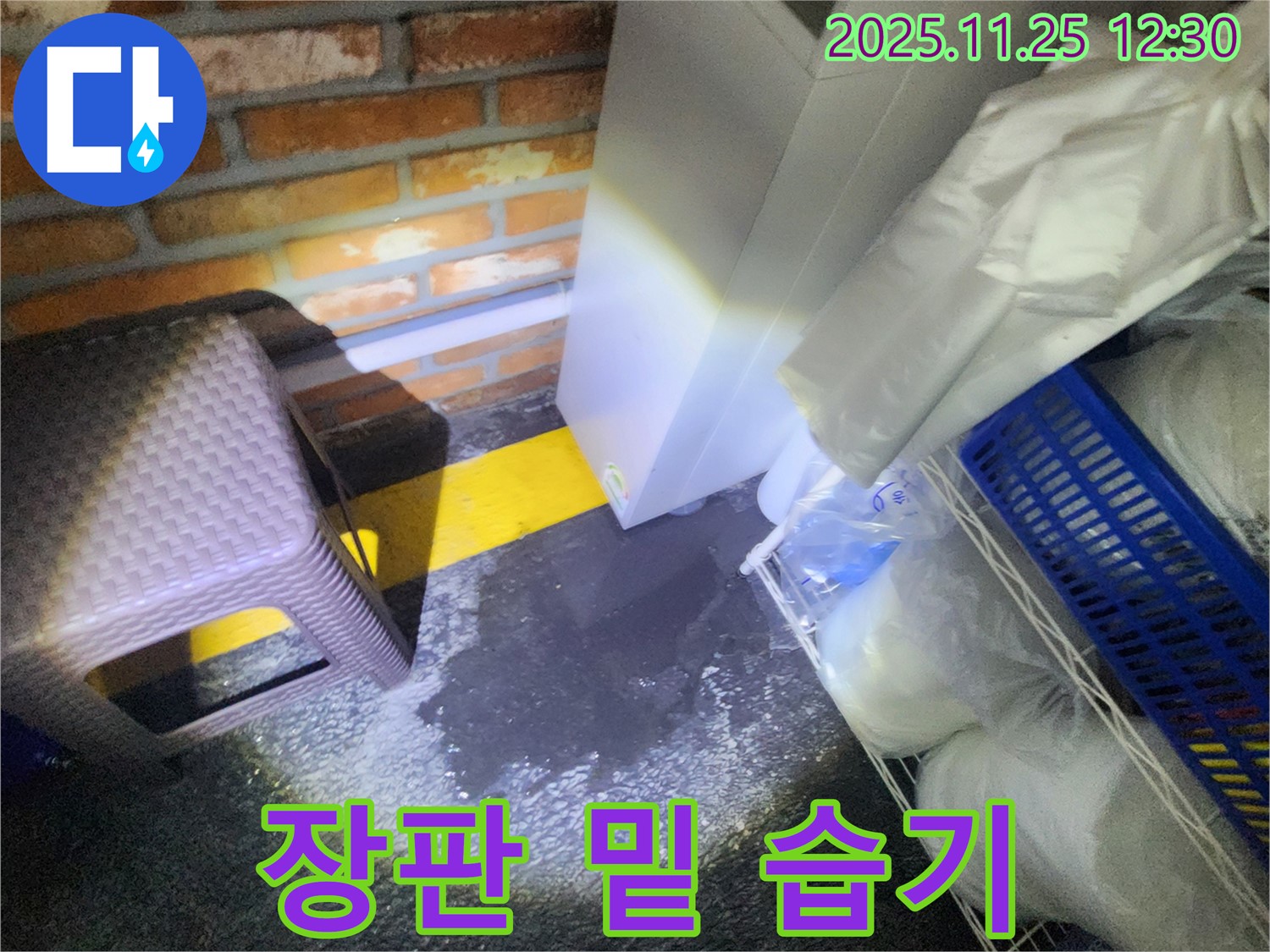 신북면 건물 구석 젖음 - 장판 밑 습기 및 곰팡이 발생 우려