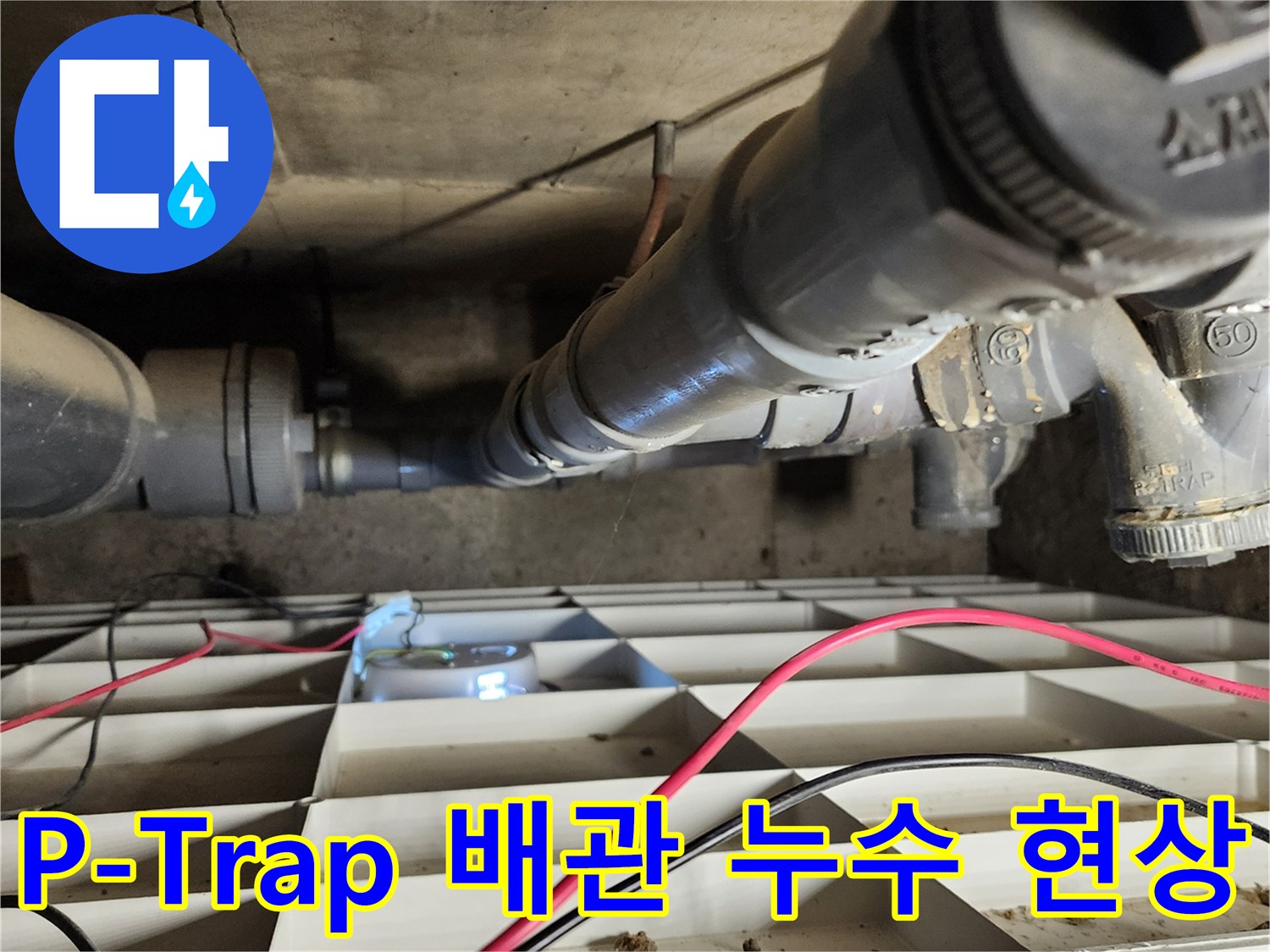 배관 연결 부속 주변의 물맺힘과 습기 확인