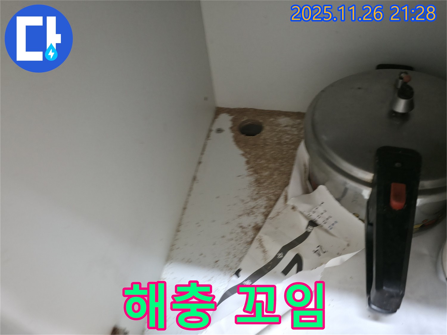 싱크대 밑 - 톱밥 - 악취 발생 - 해충 꼬임