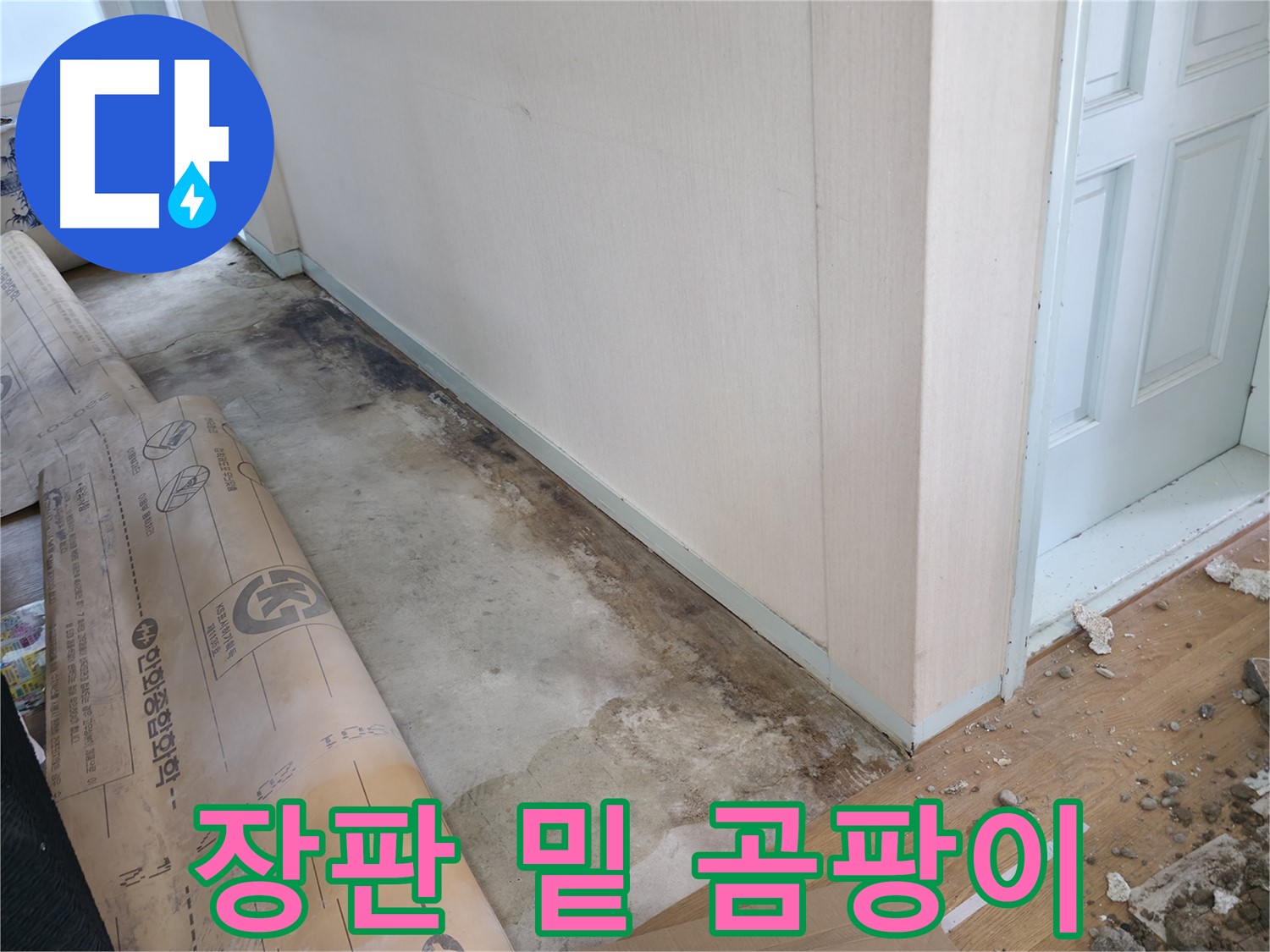 방배동 누수 - 벽 하단이 젖어있는 모습 - 습기가 벽을 타고 올라오고 있습니다.
