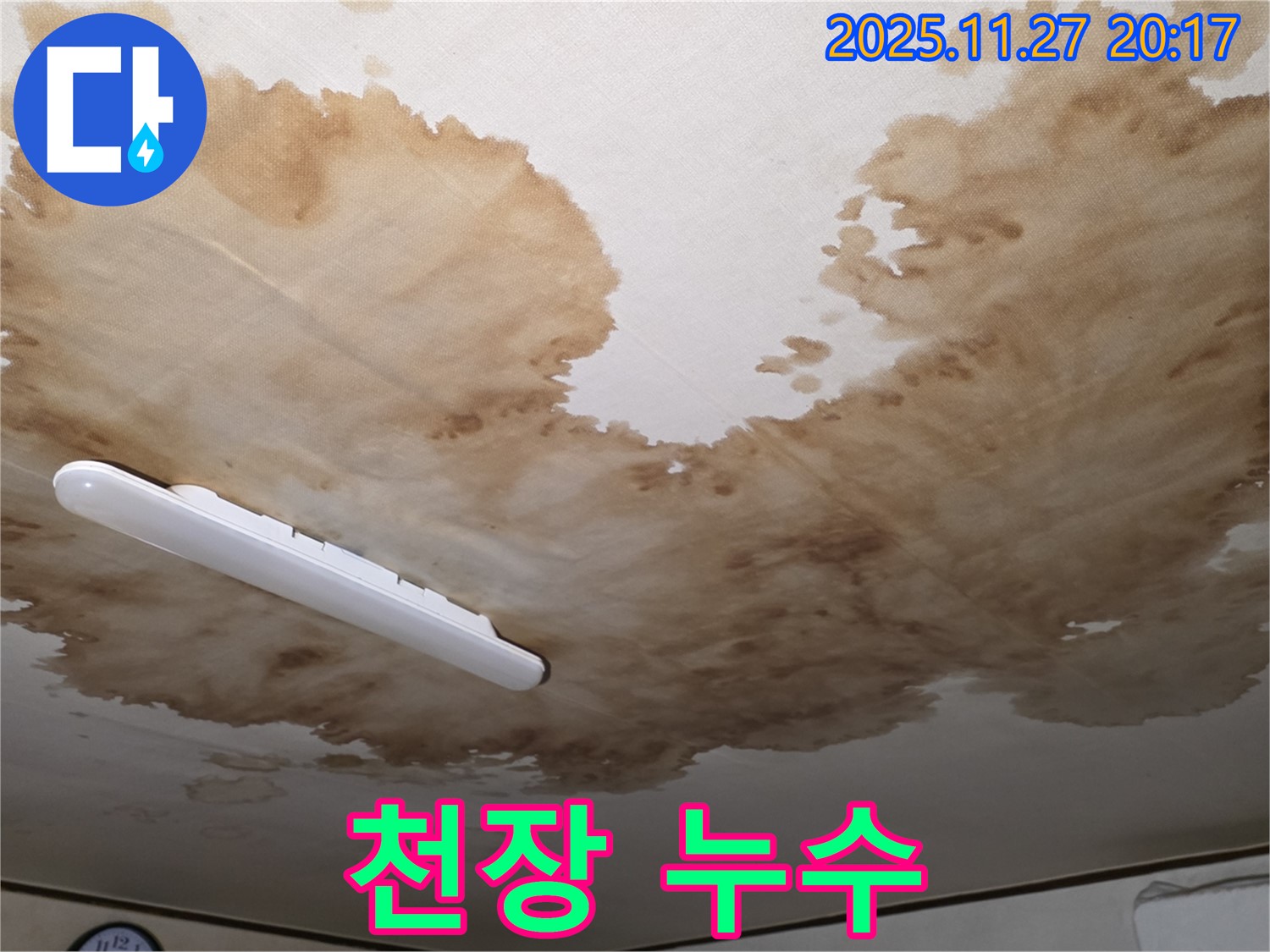 양주시 광적면 형제빌라 천장 누수 - 젖어있는 천장