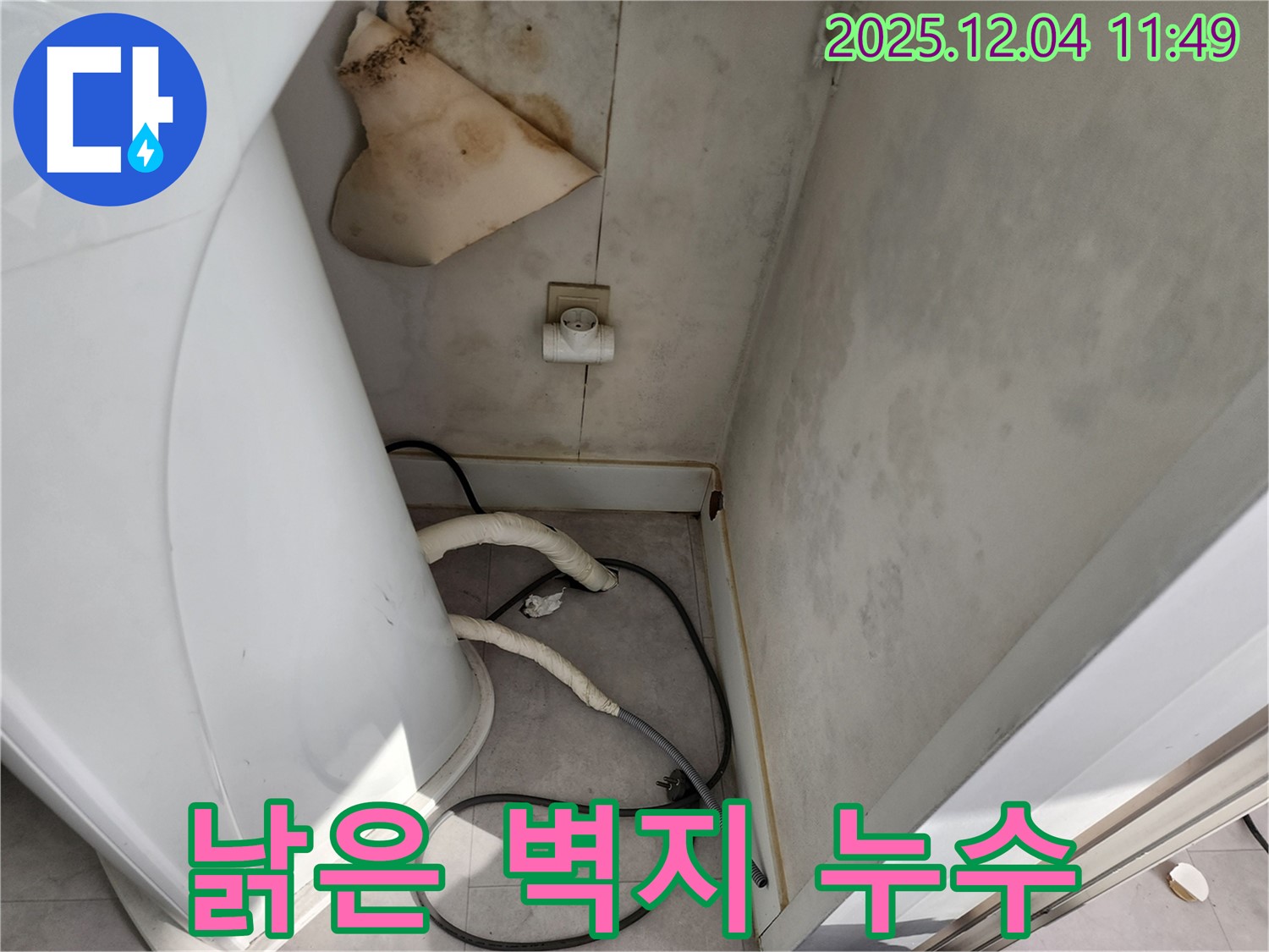 일동면 낡은 벽지 - 누수 흔적으로 얼룩진 낡은 벽지